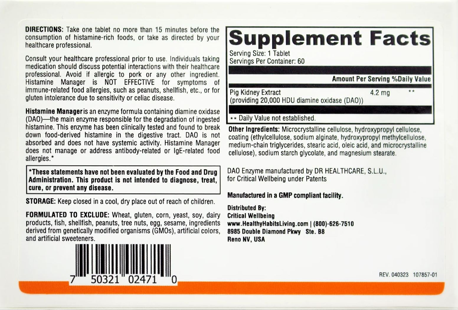 Histamine Manager – New and Improved Formula 20,000 HDU of Diamine Oxidase DAO per tablet – Digestive Enzyme to Help Block and Manage Food-Derived Histamine Intolerance – 60 Tablets (1 Box)