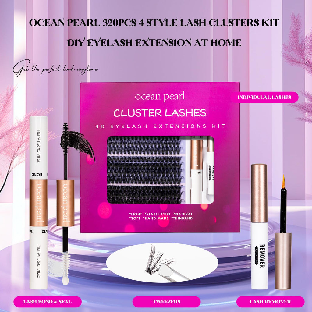 Ocean Pearl Cluster Lashes 320PCS Individual Eyelashes 30D+40D+80D+100D 4 Styles Eyelash Extensions Kit 12-20MM Lash Clusters DIY Eyelash Clusters with Super Lash Bond+Seal+Remover+Tweezer-4