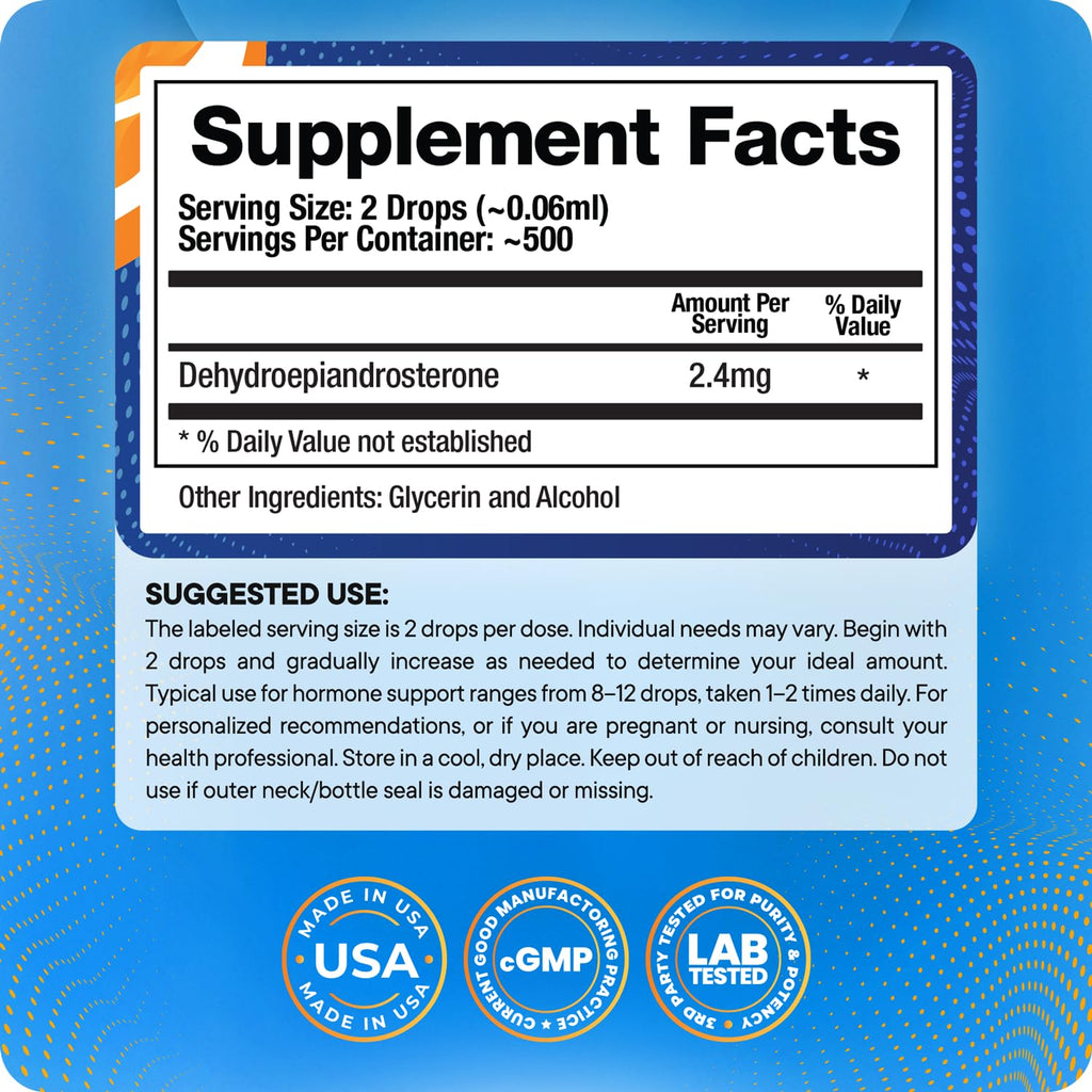 BioMatrix DHEA Liquid Drops – 3X Absorption of Capsules or Tablets – Adjustable Alternative to DHEA 50 mg and DHEA 100 mg – Micronized DHEA Supplement for Men and Women 30 ml, 500 Servings