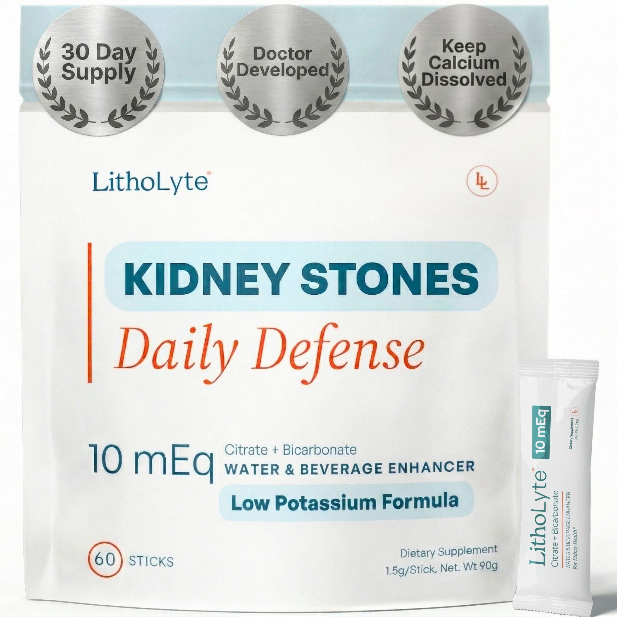 LithoLyte 10mEq | Water & Beverage Enhancer for Kidney Health | Citrate & Electrolytes for Kidney Protection | Science-Based Support Beyond Cleanse, Detox, or Stone Dissolver Supplements | 60 Sticks