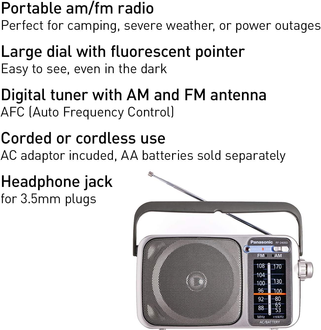 Panasonic RF-2400 AM/FM Radio, Silver