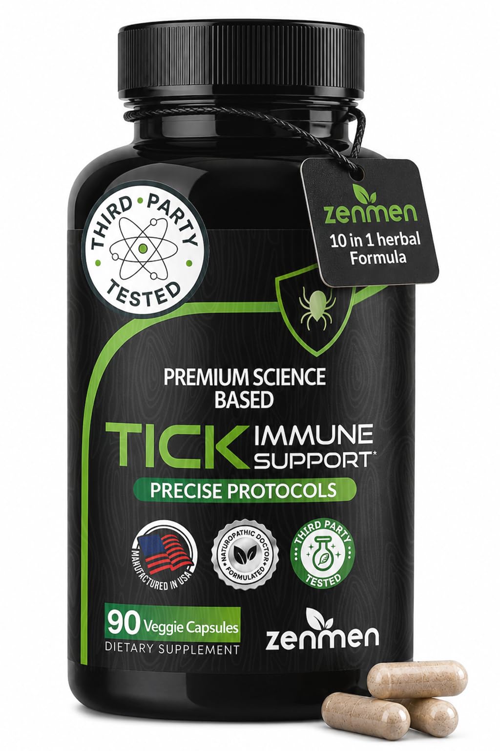 Zenmen Tick Immune Support Supplement - Improved Formula - Japanese Knotweed, Cat's Claw, Chinese Skullcap, Cryptolepis Sanguinolenta, Sweet Wormwood - 90 Vegan Capsules, Made in The USA