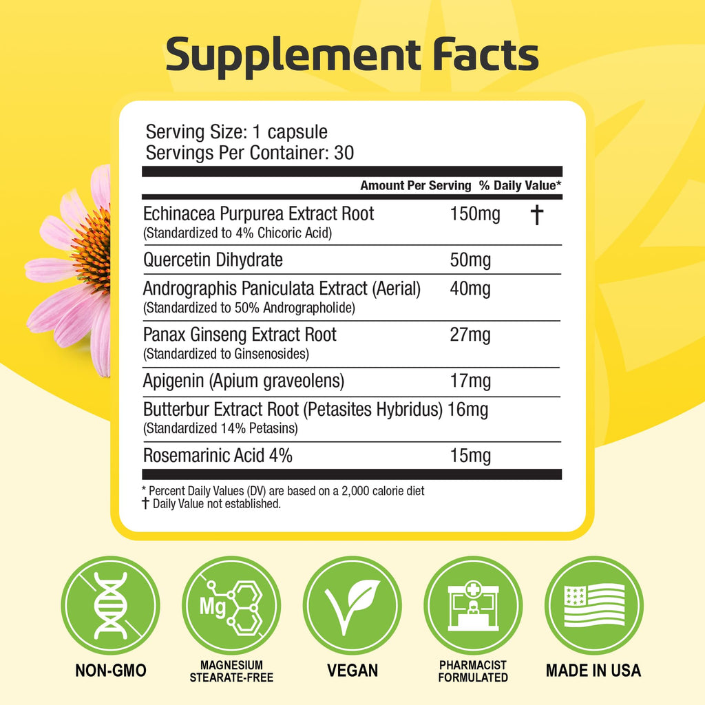 HybridAR Daily Immune & Seasonal Wellness Support – Herbal Formula with Quercetin, Butterbur, and Zinc – 30 Veggie Capsules