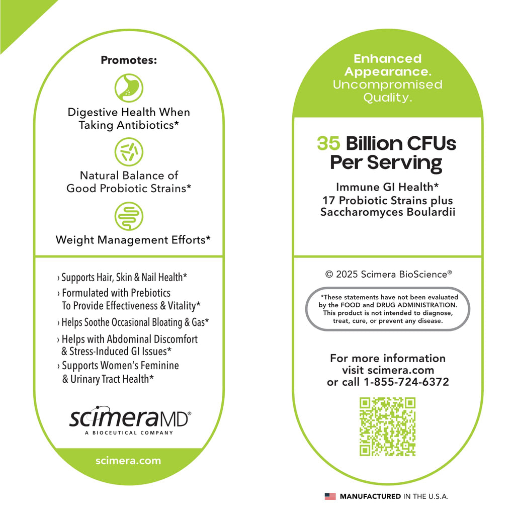 ScimeraMD® Asprega Probiotic + Prebiotic Supplement, 35 Billion CFUs for Digestive, Gut & Immune Health, Supports Bloating, Gas & Regularity, Daily Capsules for Women & Men, 30 CT (2 Pack)