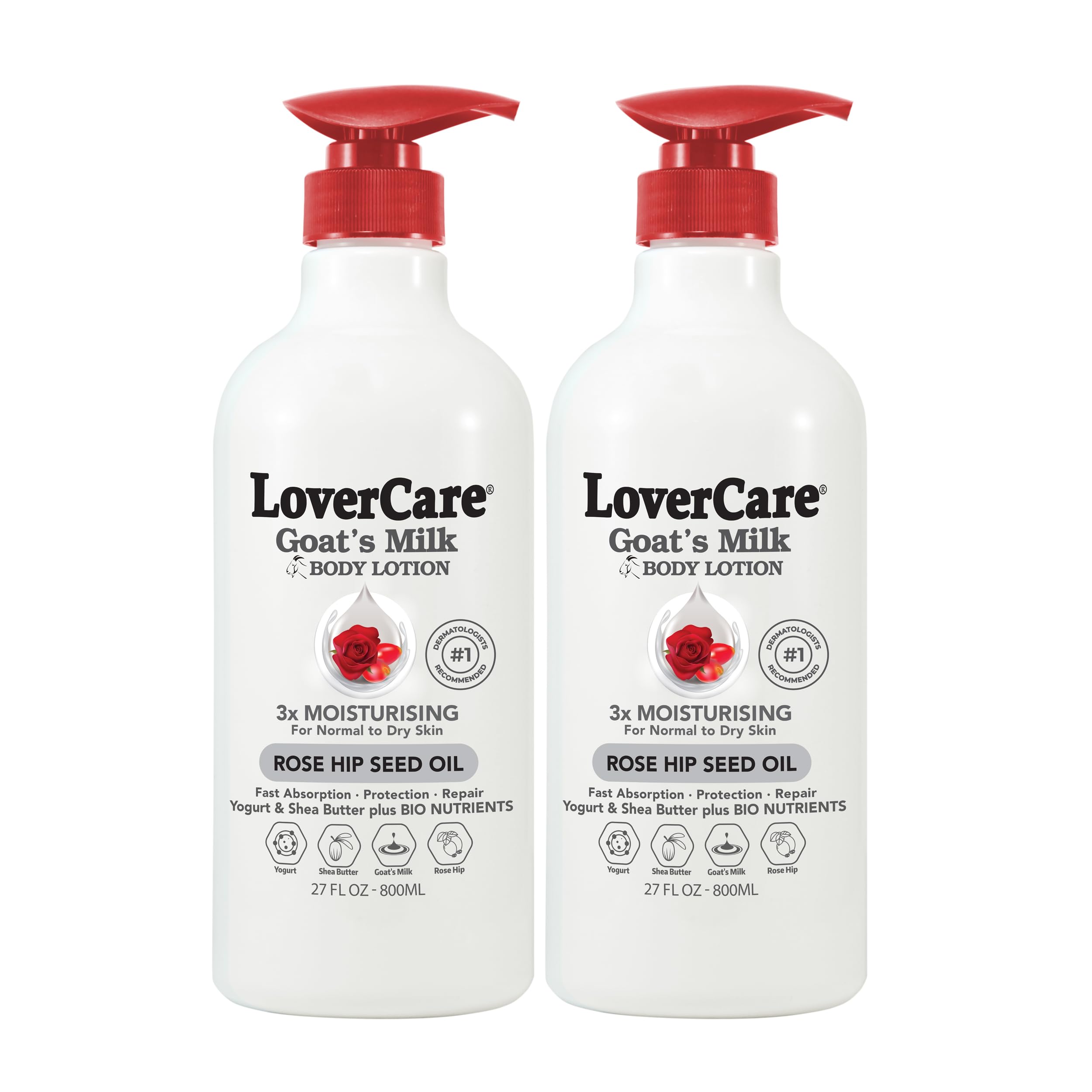 Lovercare Goat Milk Body Lotion for Dry Skin 27.05 oz (800ml) Rose Hip Seed Oil - Pack of 2…