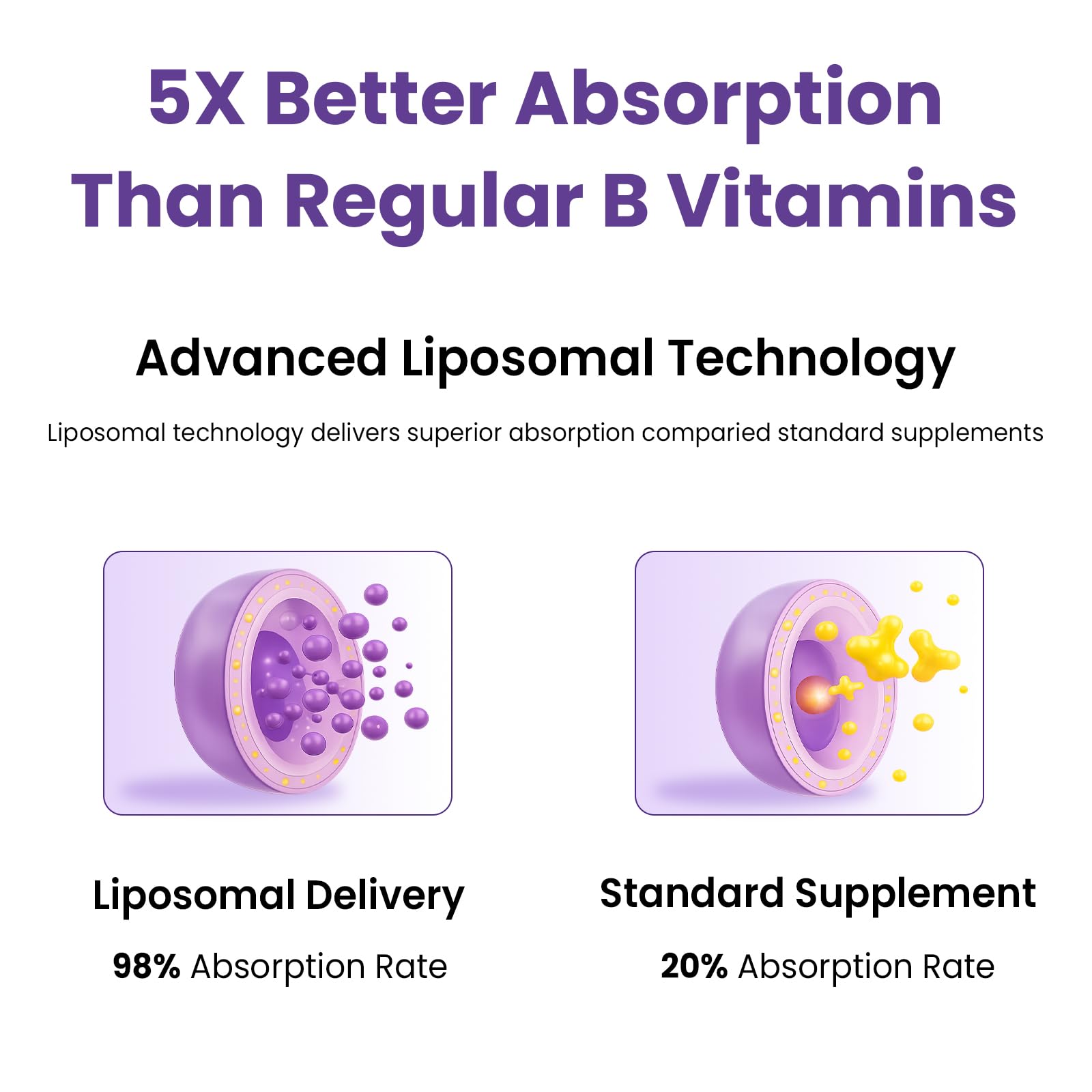 Liposomal Vitamin B Complex Liquid Sublingual B Complex Vitamins Supplement for Women Men Improved Absorption Methylated B12,B1, B2, B3, B5, B6,Folate,Biotin for Energy And Immune Support-4.0 oz