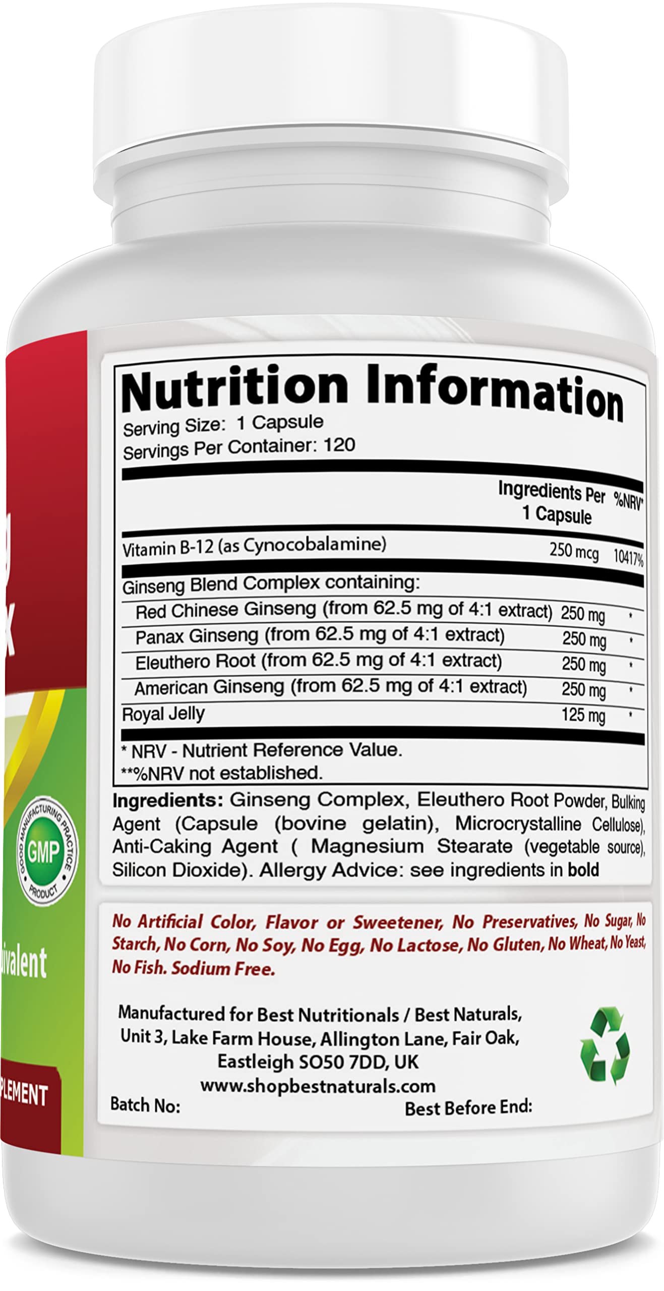 Best Naturals Ginseng Complex 1000 mg 120 Capsules (120 Count (Pack of 1))