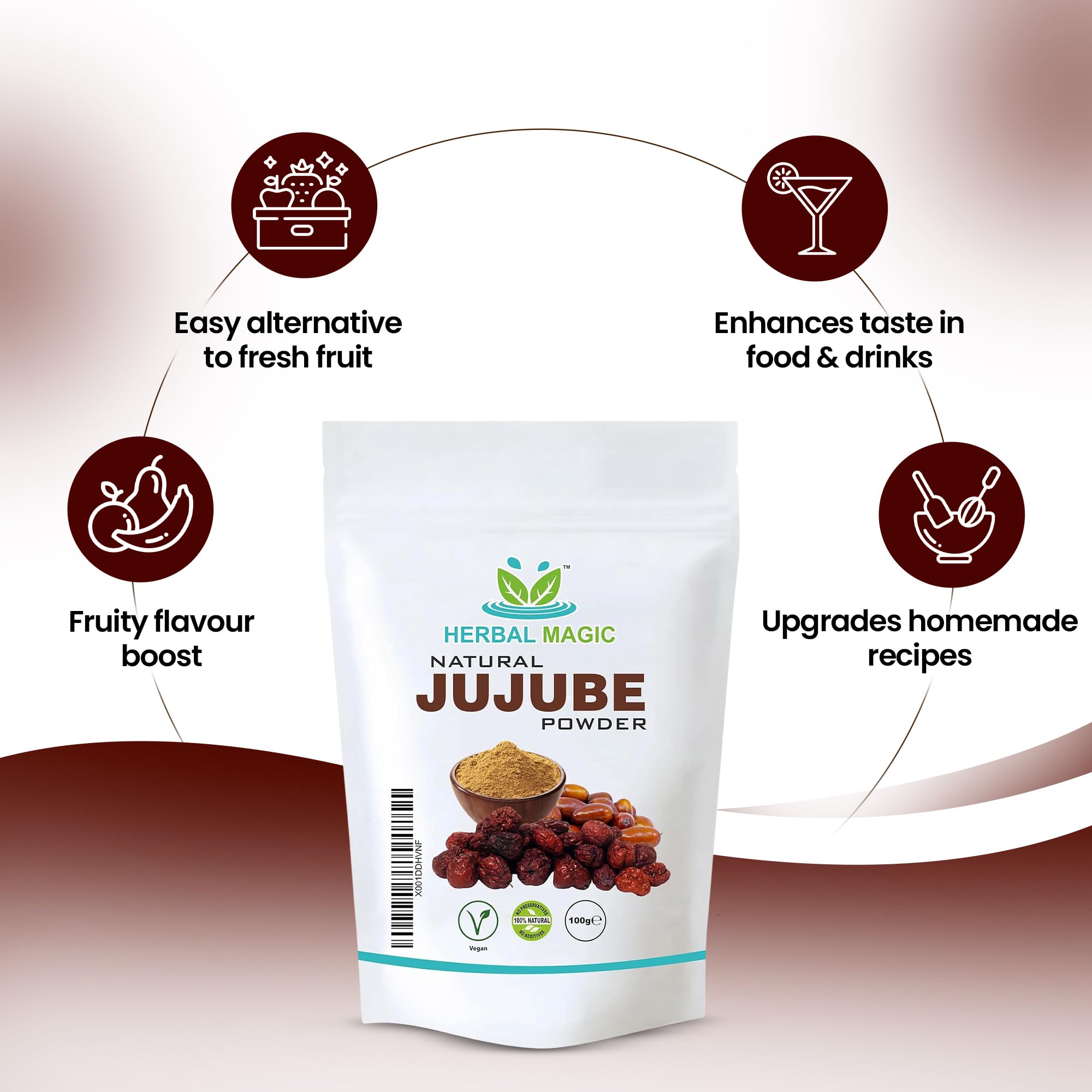 Herbal Magic's’s Pure & Natural Jujube Powder - Indian Ber/Date For Smoothies,Juice - Free From Fillers & preservatives