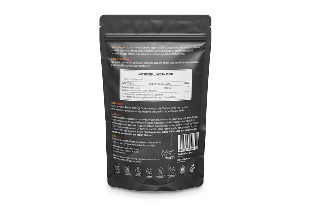 Cayenne Pepper Capsules | 1000mg Per Serving | 60 Vegan HPMC Capsules | Supports Digestion, Circulation & Metabolism | Natural Herbal Supplement | Non-GMO | Gluten-Free