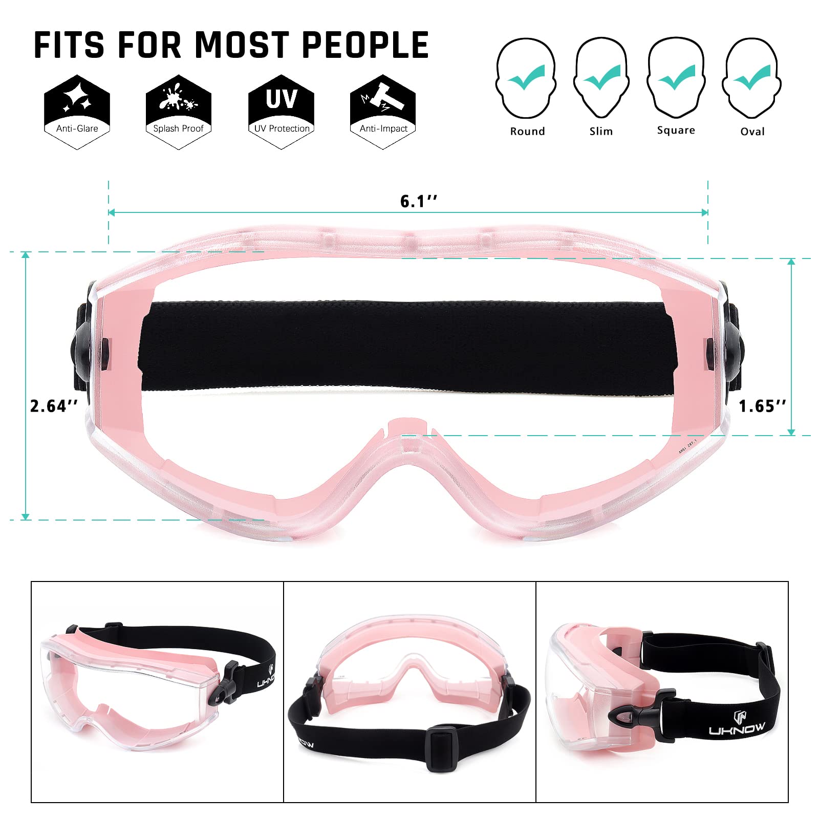 UKNOW Safety Goggles Over Glasses, Clear Anti-Fog Lenses, ANSI Z87.1 Certified Eye Protection for Laboratory Work Industrial Use