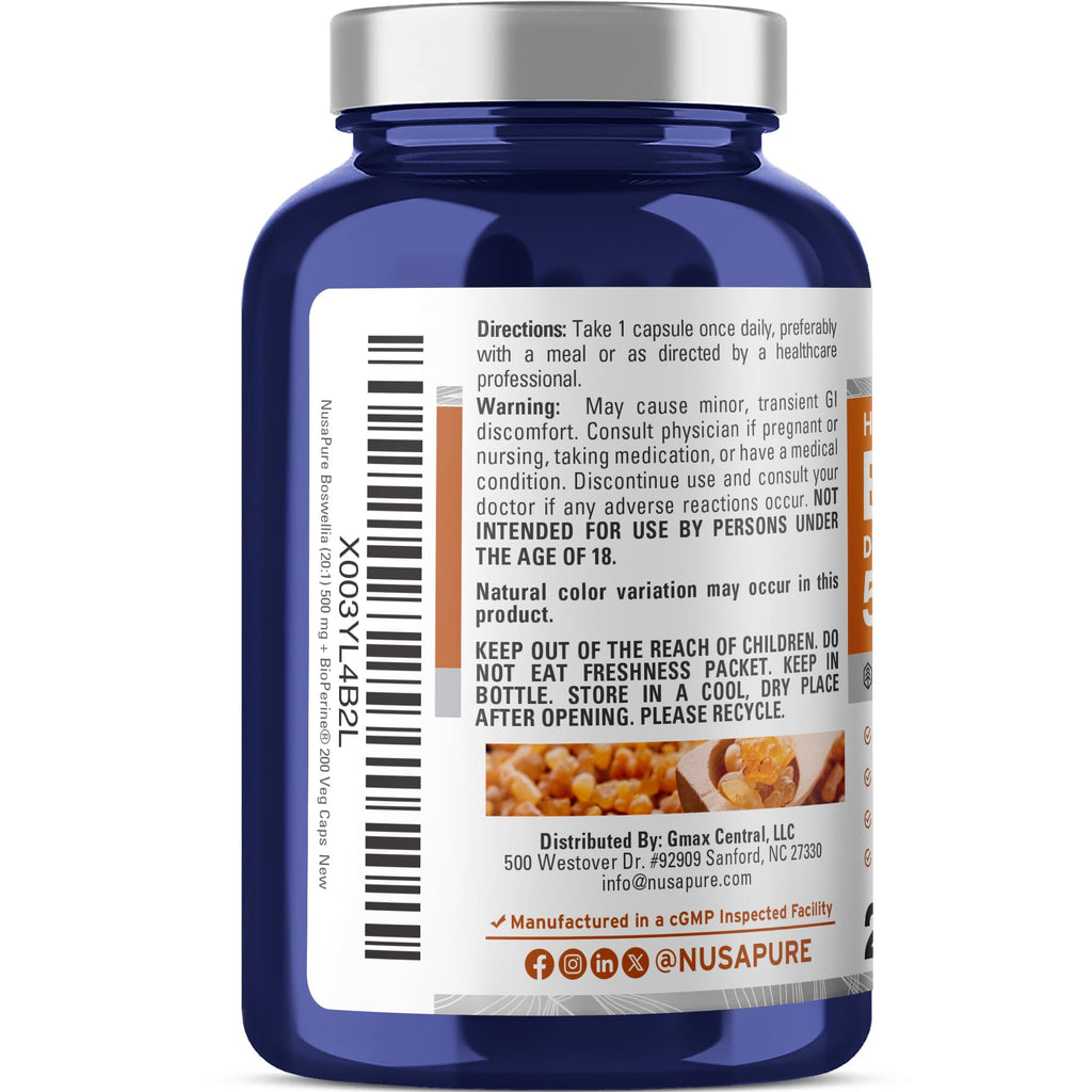 NusaPure Boswellia Serrata, 500 mg, 200 Veg Capsules (Non-GMO, Vegan)
