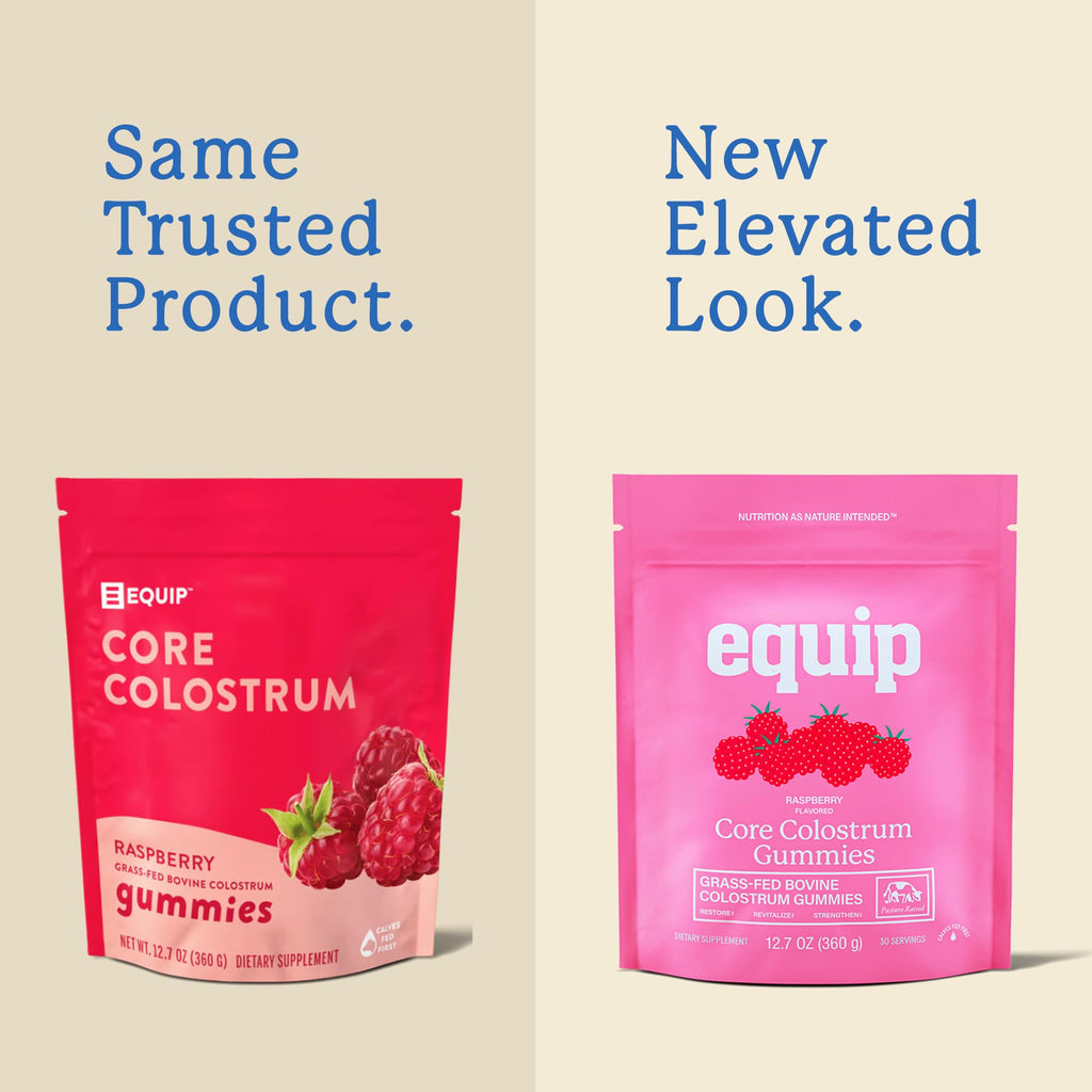 Equip Foods Core Bovine Colostrum Gummies - Delicious 1g Per Seving Grass Fed Colostrum Supplement - Gut Health, Immunity, Recovery, Hair & Skin - 60 Bovine Colostrum Gummies, 30 Servings, Raspberry