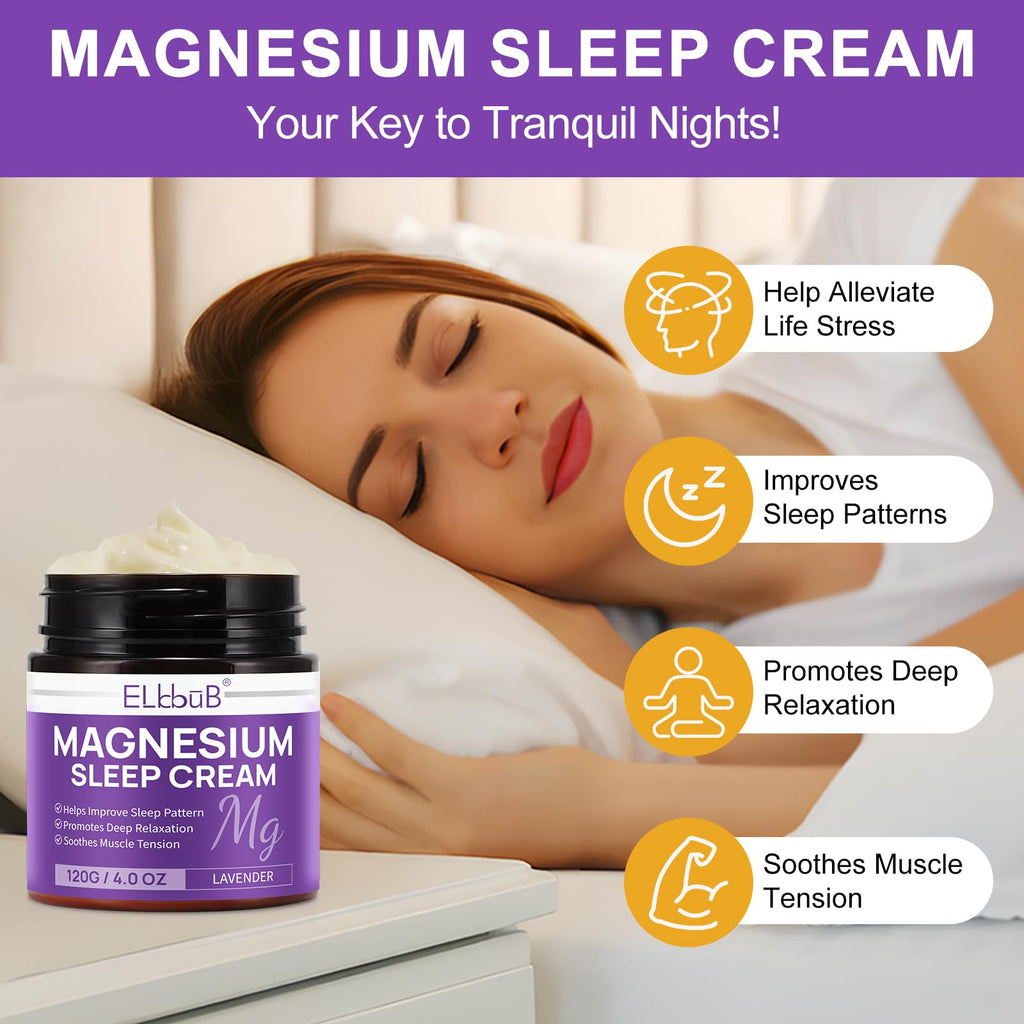 Magnesium Cream for Sleep - Enriched with Almond Oil, Lavender, and Vitamin E for Deep Relaxation - Natural Magnesium Lotion for Skin Nourishment and Quick Absorption - Lavender