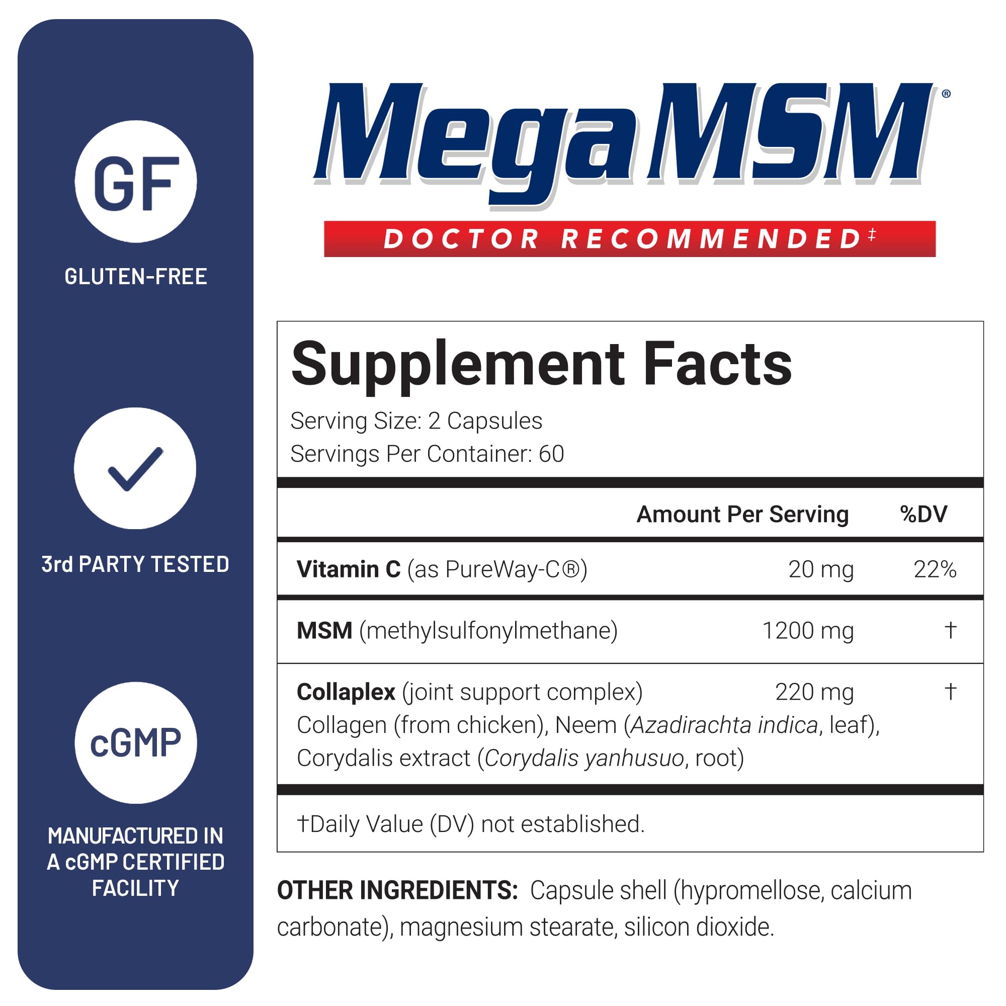 U.S. Doctors’ Clinical Mega MSM Supplement for Joints with MSM + Vitamin C + Collagen and Neem - Clinically Proven to Promote Cartilage Tendon & Ligament Health (1 Month Supply – 120 Capsules)