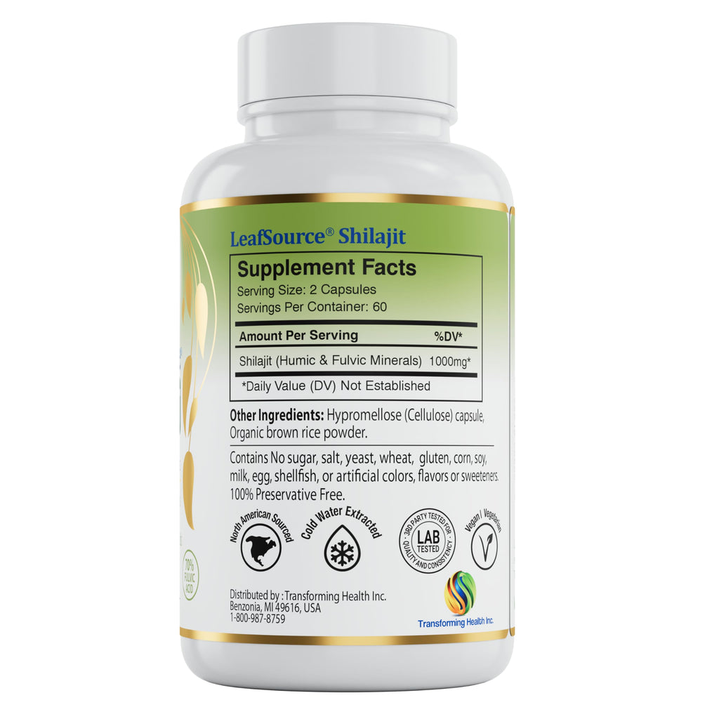 LEAFSOURCE Shilajit with Humic & Fulvic Acid (120 Capsules) with Trace Minerals, Electrolytes, Vitamins, Supports Energy, Gut & Joint Health, Absorb Nutrients