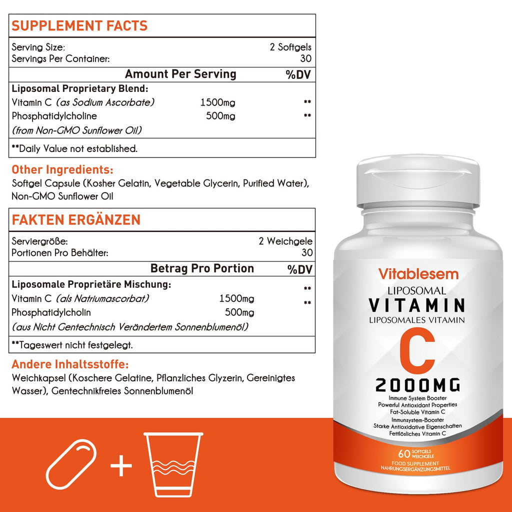 Liposomal Vitamin C Capsules 2000mg, 2 Pack