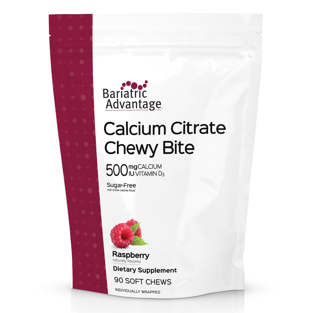 Bariatric Advantage Calcium Citrate Chewy Bites 500 mg - Highly Absorbable & Digestible - Vitamin D3 - Easily Chewable Calcium Supplement - Raspberry Flavor - 90 Count