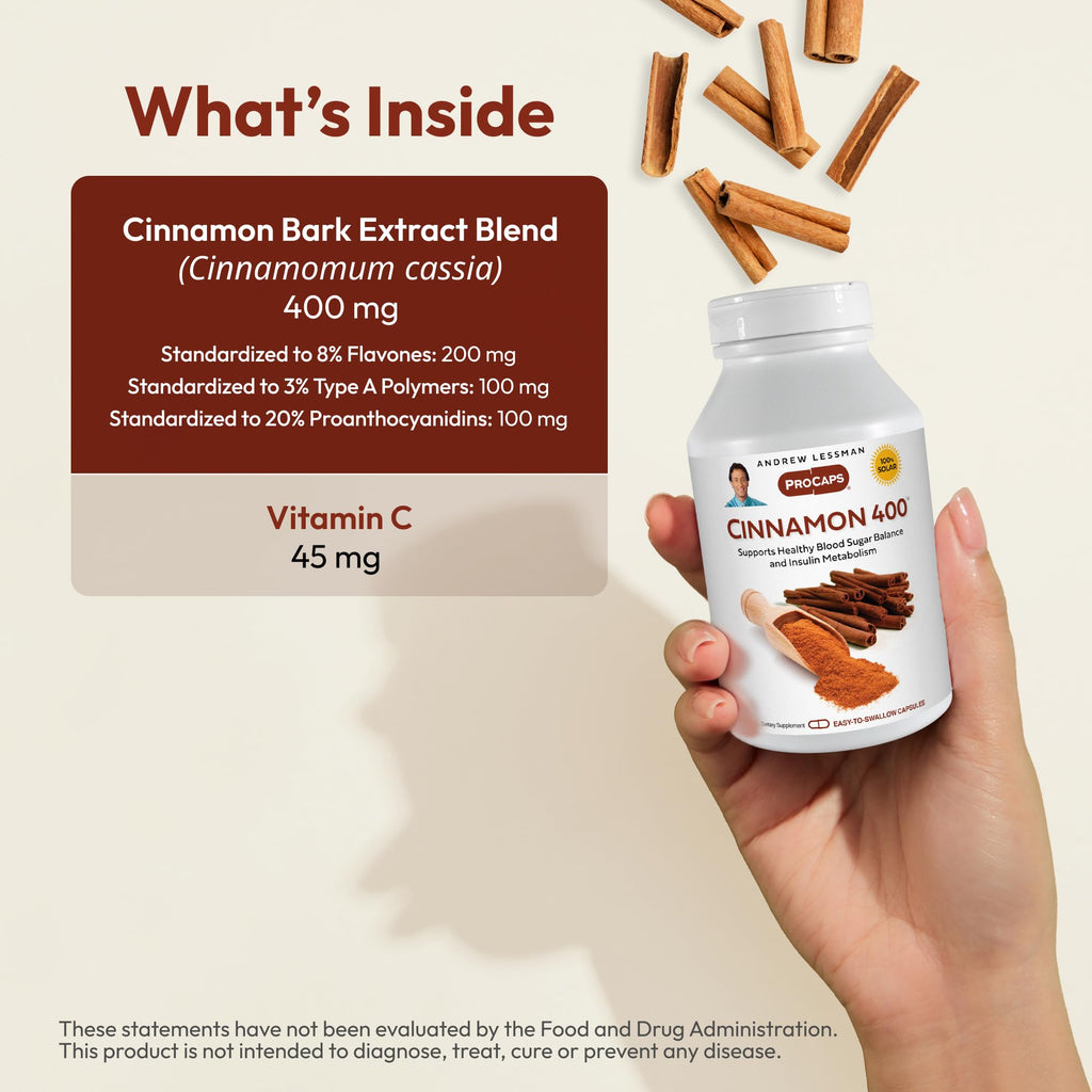 ANDREW LESSMAN Cinnamon 400mg - 60 Capsules - High Potency, Standardized Extract. No Additives. Small Easy to Swallow Capsules