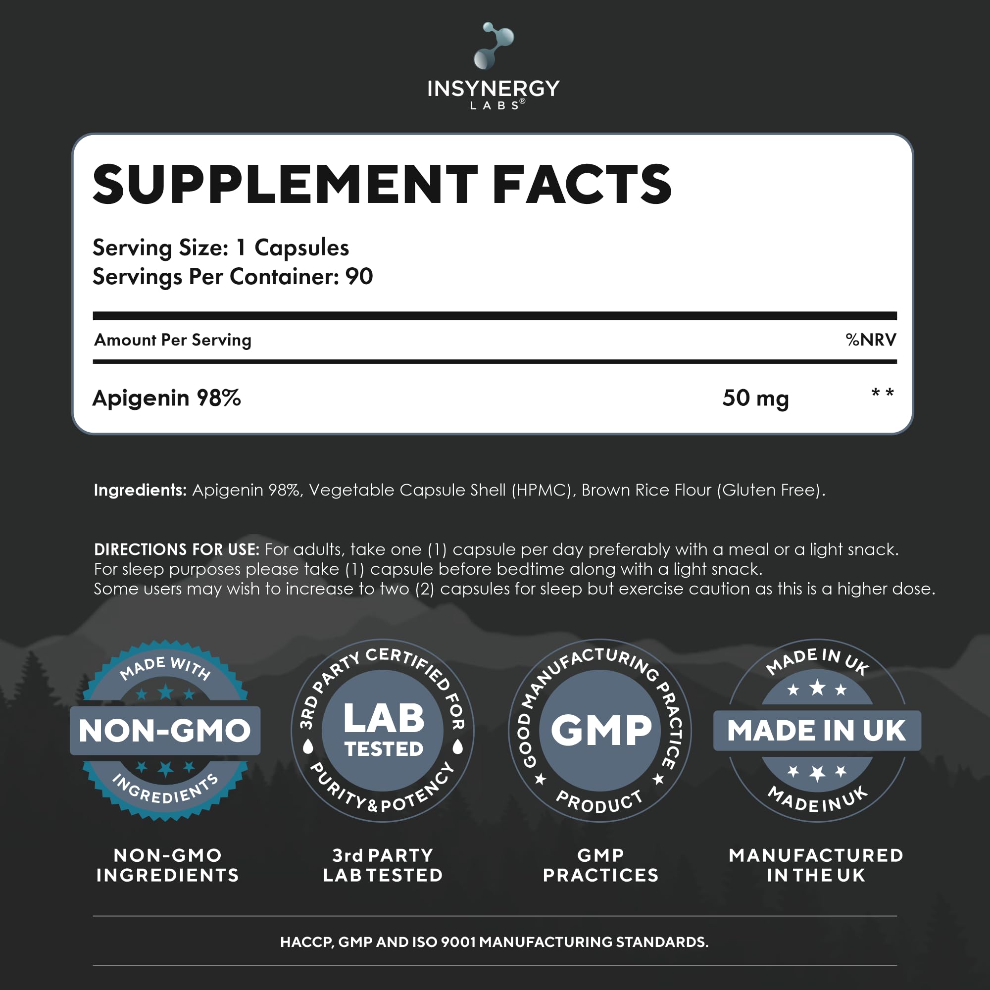 Apigenin 3 Month Supply (98% Purity) Superior Chamomile Apigenin 90 Vegan Caps, Sleep Supplement, Relaxation Support, NAD+ Booster, Sleep Aid Relaxation & Mood