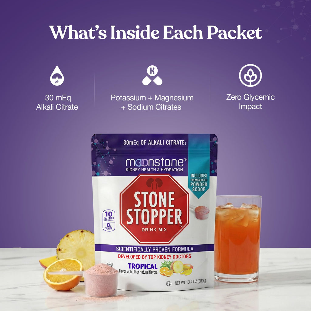 Stone Stopper Drink Mix, Tropical, Kidney Stone Prevention, Calcium Oxalate Protector, Alkali Citrate Support, Developed by Urologists to Improve Hydration and Support Kidney Health, 30 Day Supply