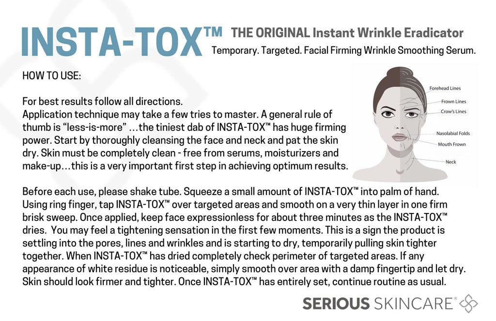 Serious Skincare INSTA-TOX Instant Wrinkle Smoothing Serum - Temporary Face Tightener, Facial Filler for Deep Wrinkles, Fine Lines, Pores - Sodium Hyaluronate + Retinyl Palmitate - 0.75 Oz (2 Pack)