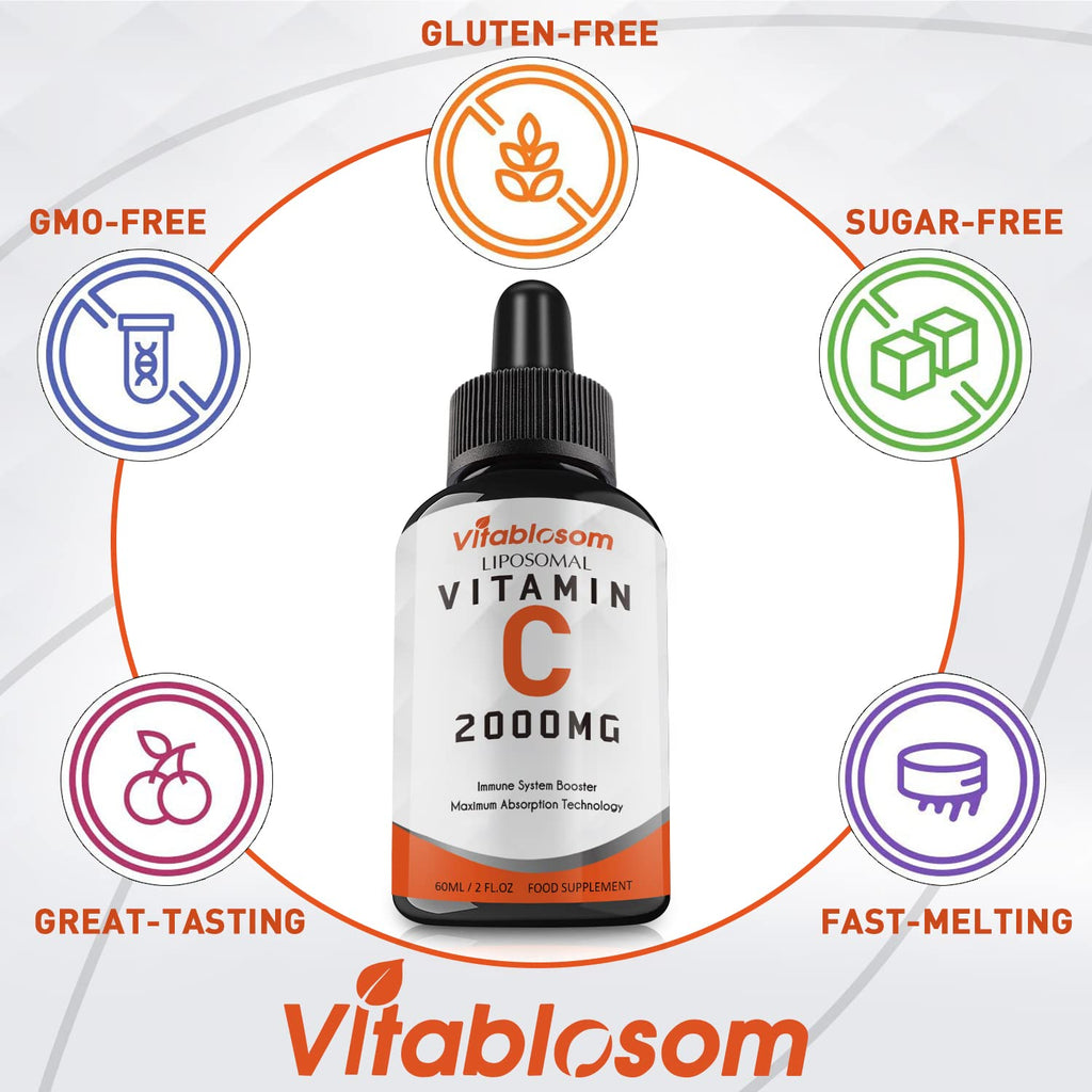 Vitablosom Liposomal Vitamin C 2000mg Liquid for Adults, High Absorption VIT C, Maximize Vitamin C, Immune System & Antioxidant Support, 60ML (2 Bottle)