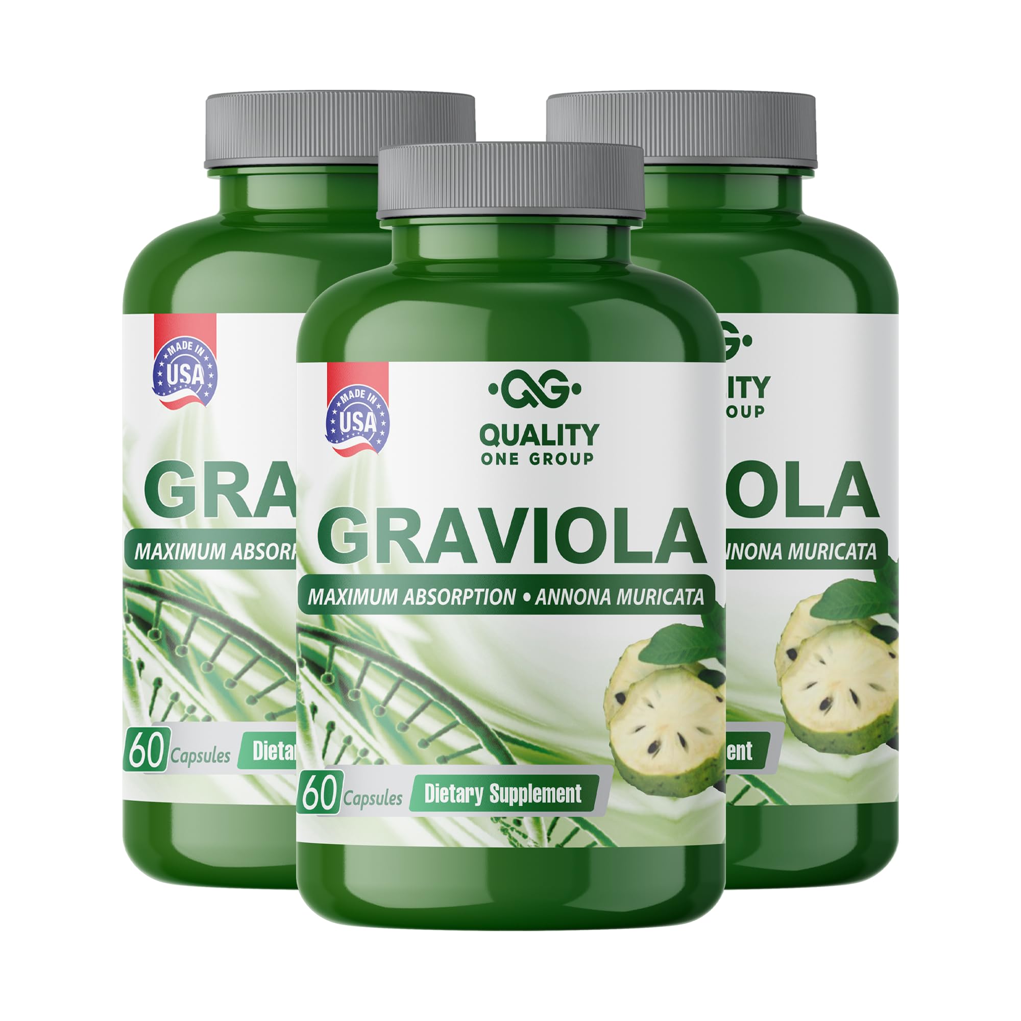 QUALITY ONE GRAVIOLA MAX - Pure Graviola Extract Supplement - Soursop (Annona muricata) -Immune System Booster & Antioxidants in Each Capsule of Pure Graviola (3 Units)