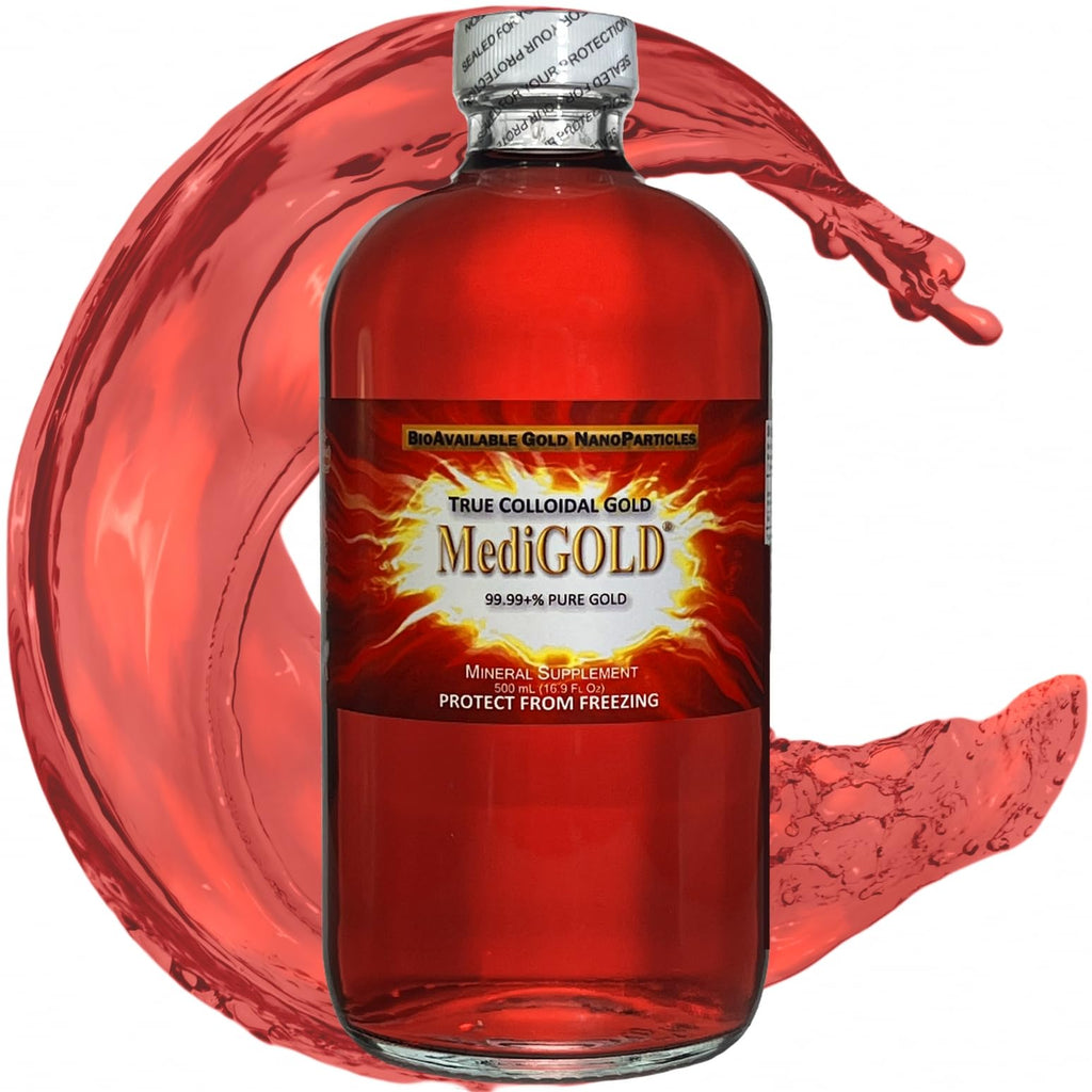 MediGOLD True Colloidal Gold Dietary Supplement - 500 mL (16.9 Fl Oz) in Clear Glass Bottle