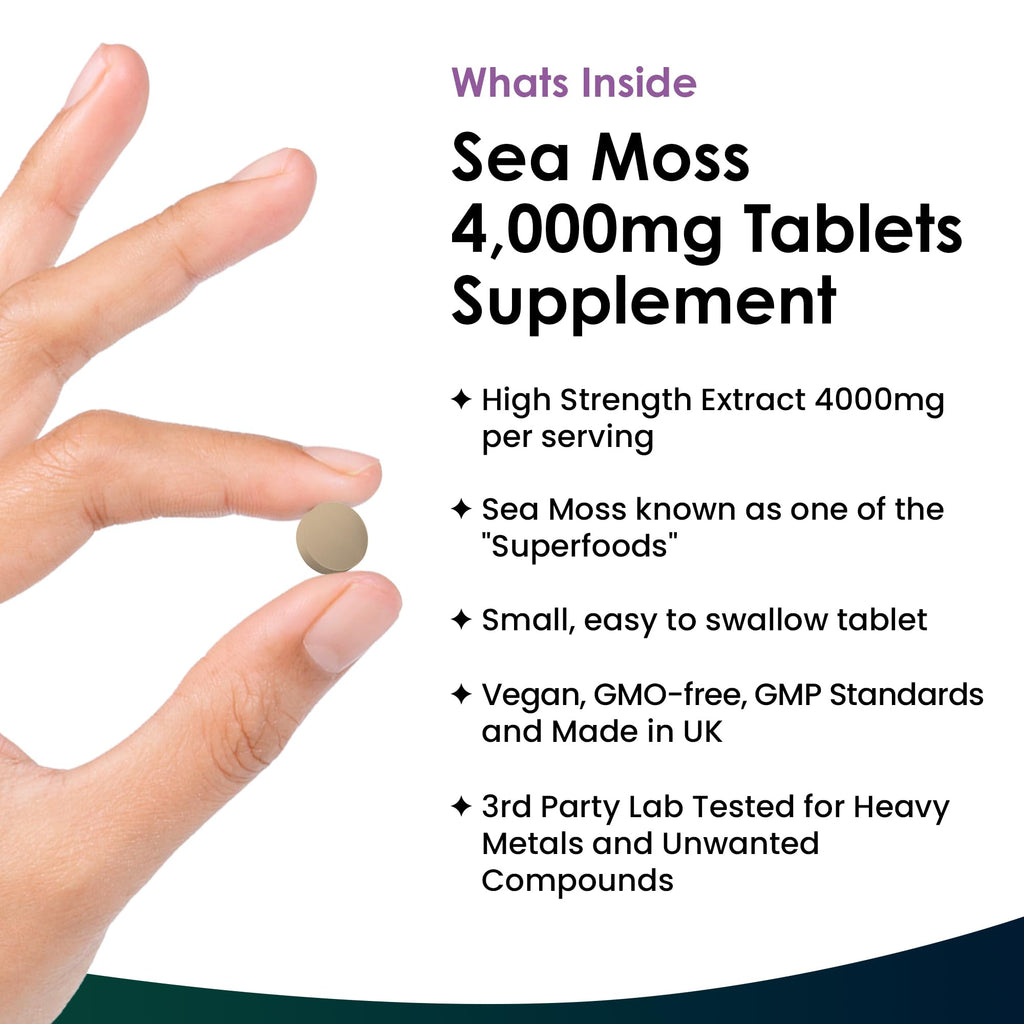 New Leaf Products Sea Moss Tablets Extract High Strength 4000mg - Sea Moss Supplement 365 Tablets (not sea Moss Capsule) High Potency - UK Made - Vegan - Non GMO