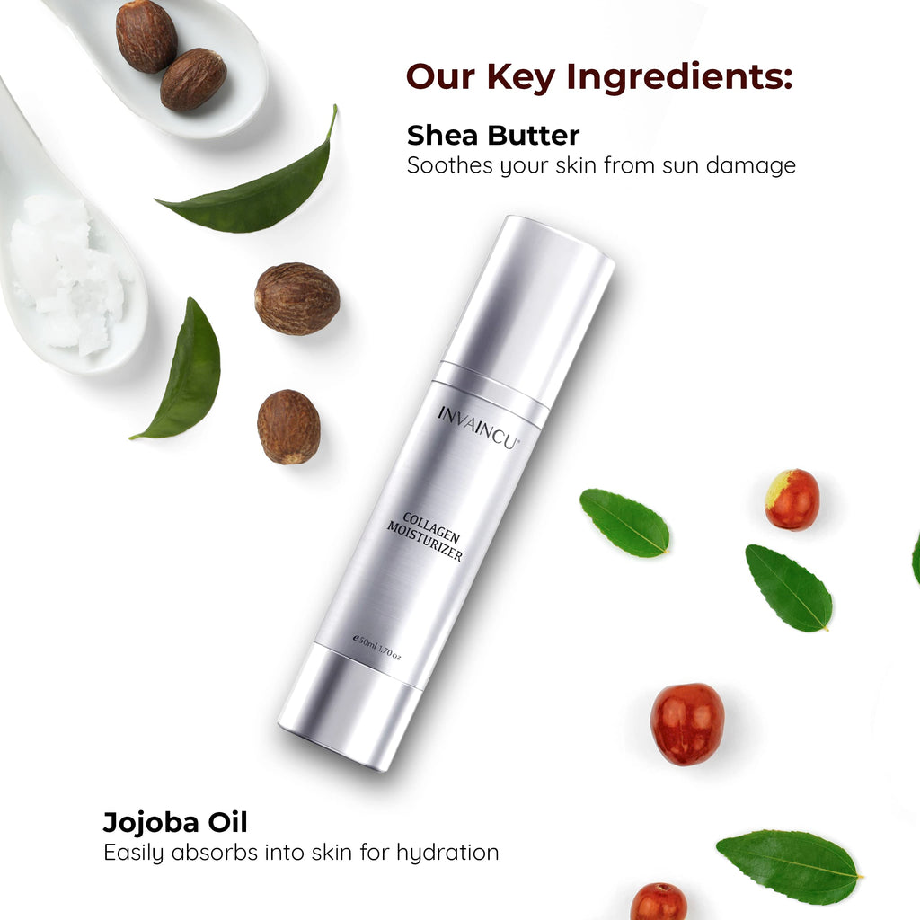 Invaincu Collagen Moisturizer for Face - Day & Night Moisturizer for Aging Skin with Prebiotics & Probiotics, Jojoba Oil, & Shea Butter for Oily, Sensitive, & Dry Skin