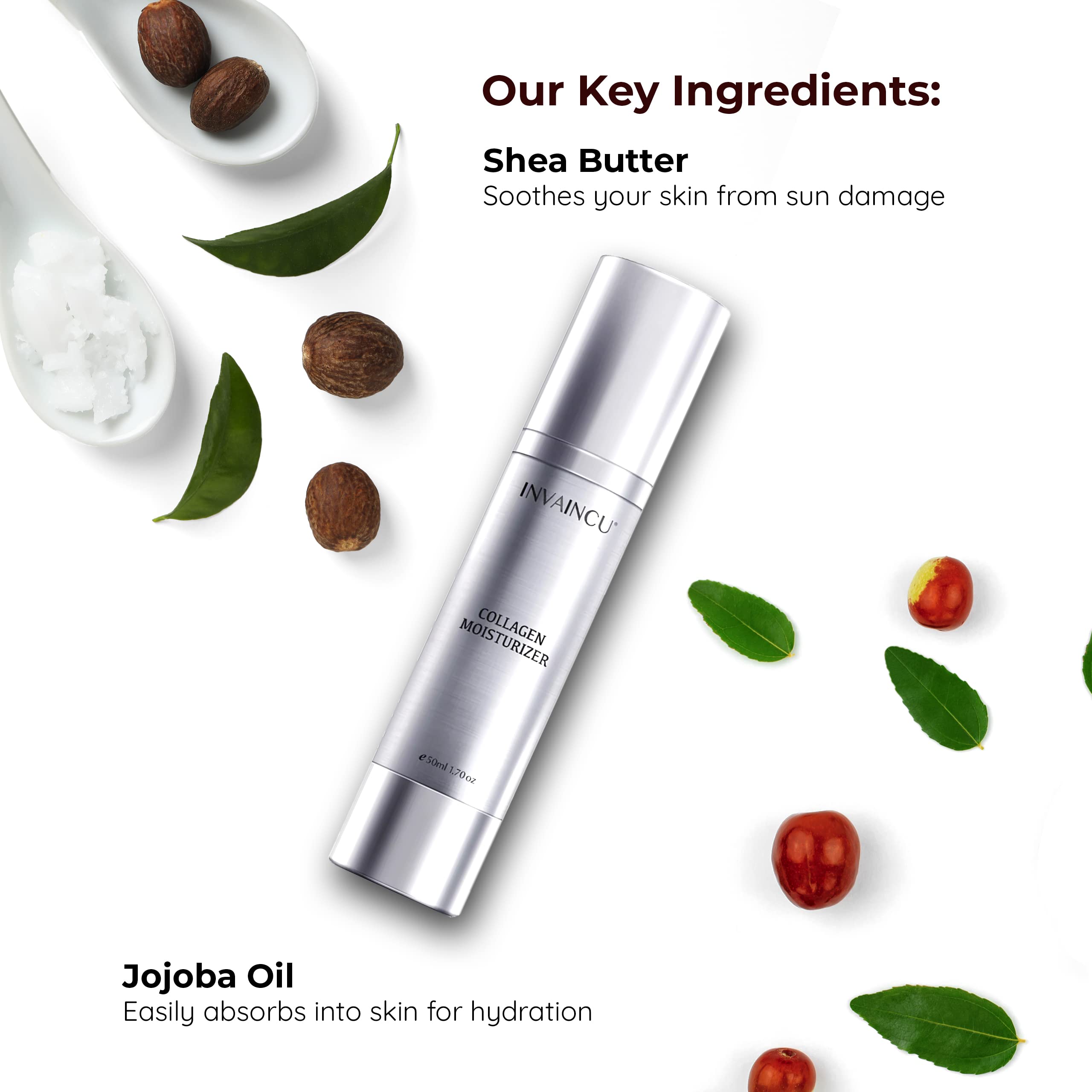 Invaincu Collagen Moisturizer for Face - Day & Night Moisturizer for Aging Skin with Prebiotics & Probiotics, Jojoba Oil, & Shea Butter for Oily, Sensitive, & Dry Skin