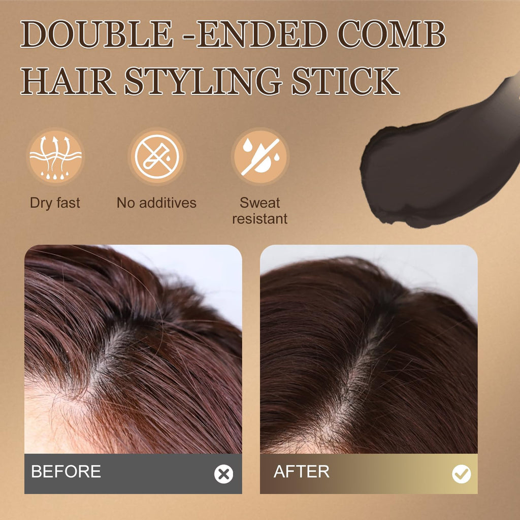 Hair Dye Comb, 2-in-1 Instant Hair Colour Stick with Built-In Comb, Waterproof & Sweat-proof, Portable Grey Hair Cover Up, Root Touch Up Dye Hair Concealer for Women & Men (Dark Brwon)