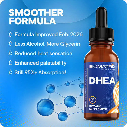 BioMatrix DHEA Liquid Drops – 3X Absorption of Capsules or Tablets – Adjustable Alternative to DHEA 50 mg and DHEA 100 mg – Micronized DHEA Supplement for Men and Women 30 ml, 500 Servings