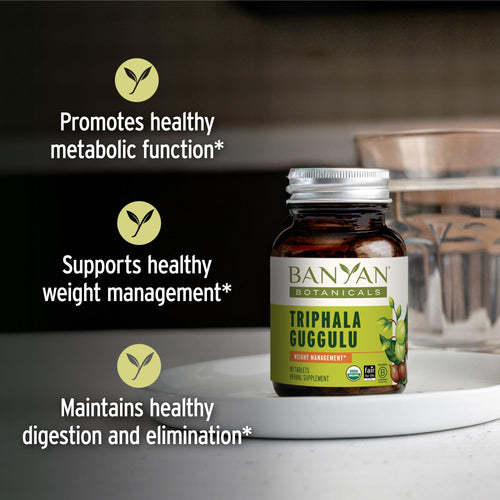 Banyan Botanicals Organic Triphala Guggulu – Deep Tissue Detox & GI Tract Support – Advanced Herbal Cleansing Supplement with Guggulu Resin – Systemic Waste Elimination – 90 Tablets – USDA Organic
