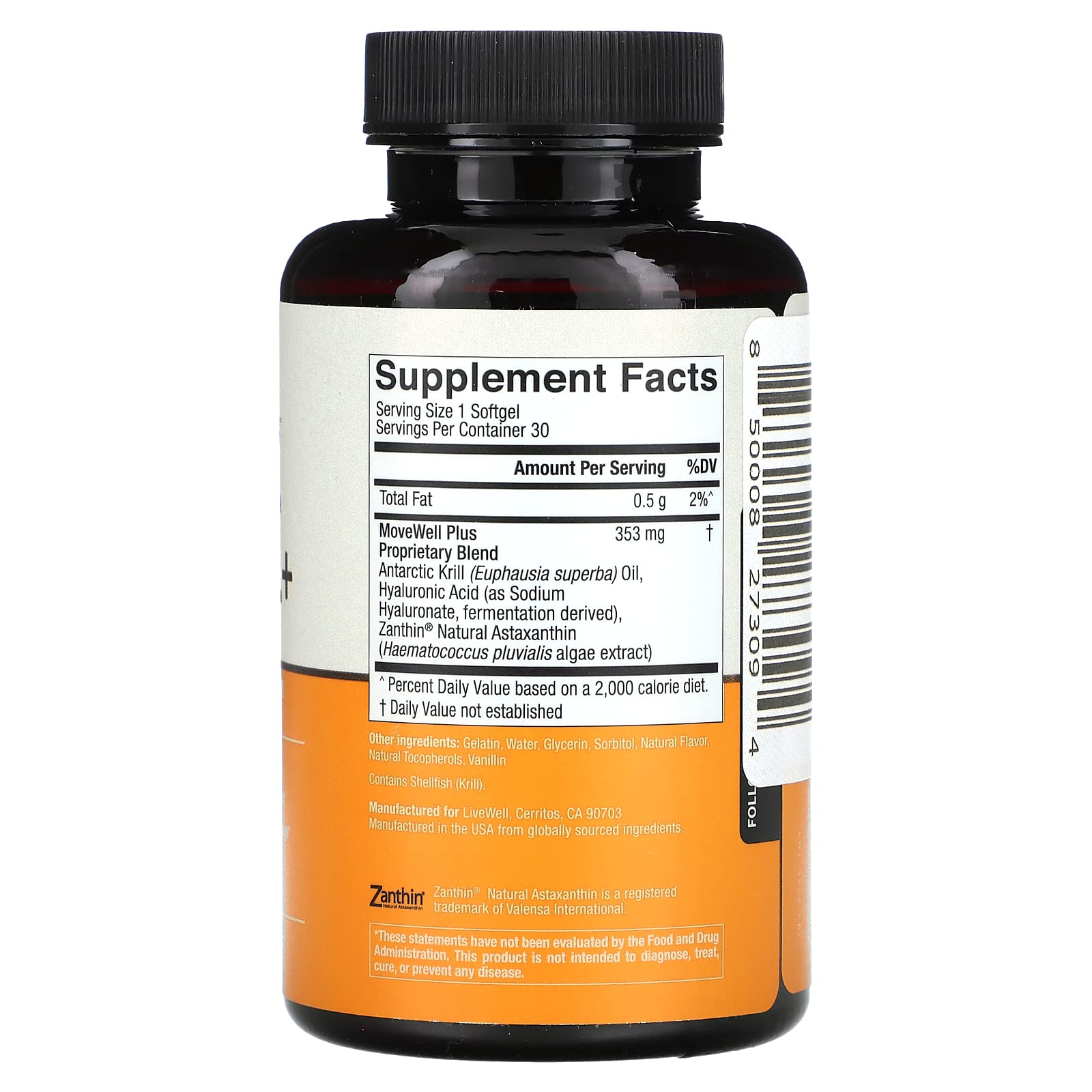 Live Conscious Joint Health Supplement - MoveWell Plus Antarctic Krill Oil, Natural Astaxanthin and Hyaluronic Acid | Outperforms Glucosamine