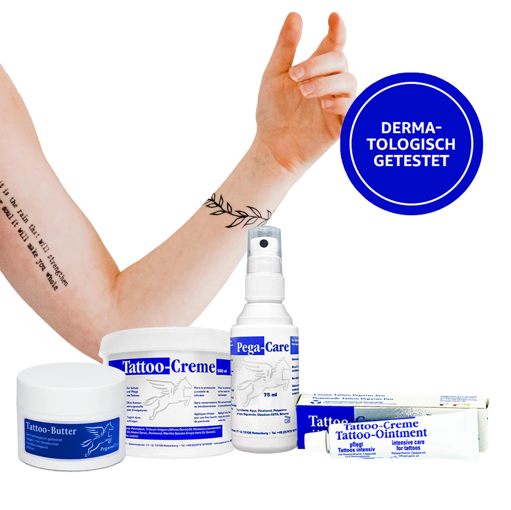 Pegasus Pro Tattoo Cream Ointment, 500 ml, Daily Care & Aftercare for Intensive Tattoo Protection, Moisturising with Cajeput Oil, with Wheat Germ Oil and Dexpanthenol, Made in Germany
