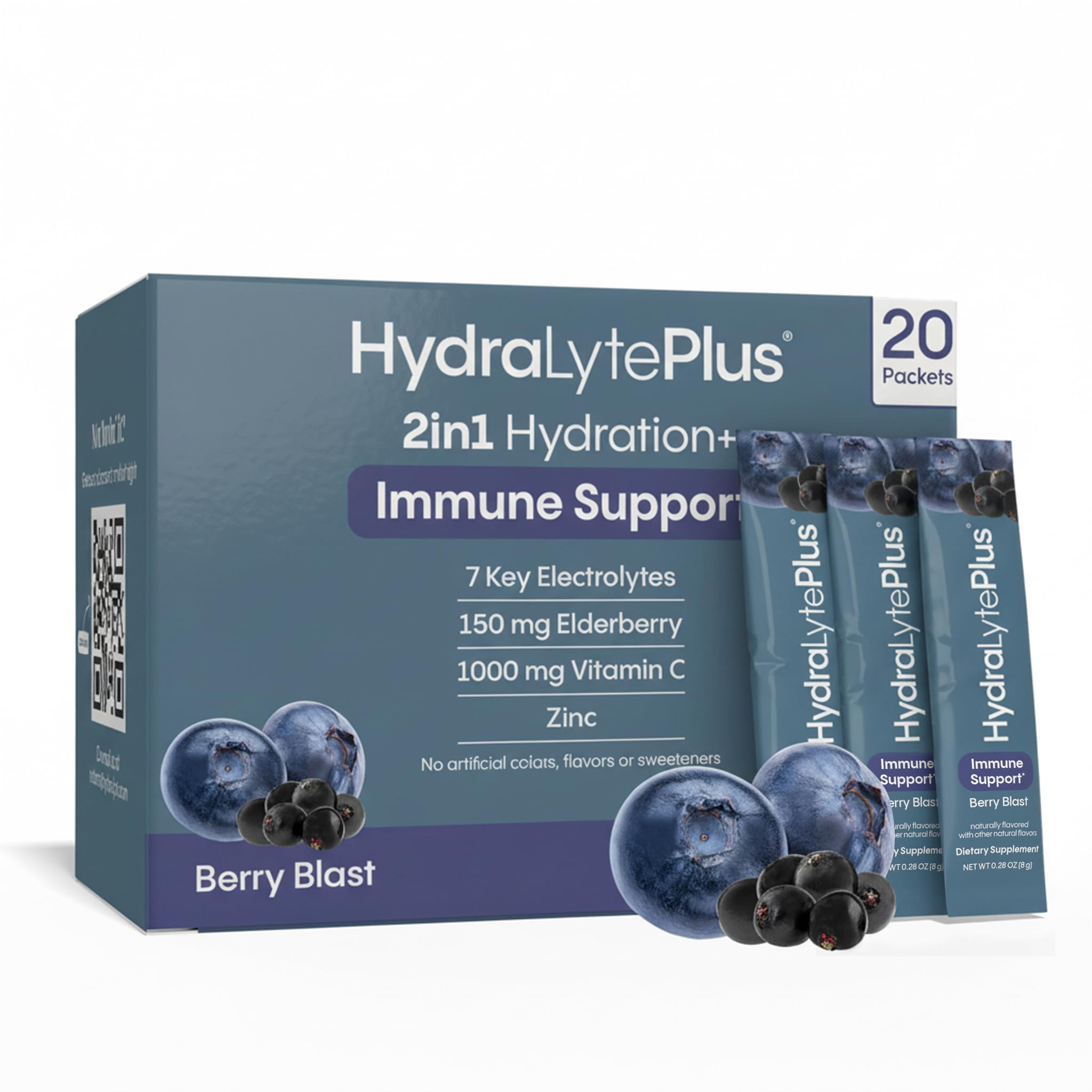Hydralyte Electrolytes Plus Immunity, Elderberry - Low Sugar Rapid Rehydration Powder - Lightly Sparkling Electrolyte Powder Packets with 1,000mg Vitamin C and 300 mg Elderberry (8oz Serve, 20 Count)