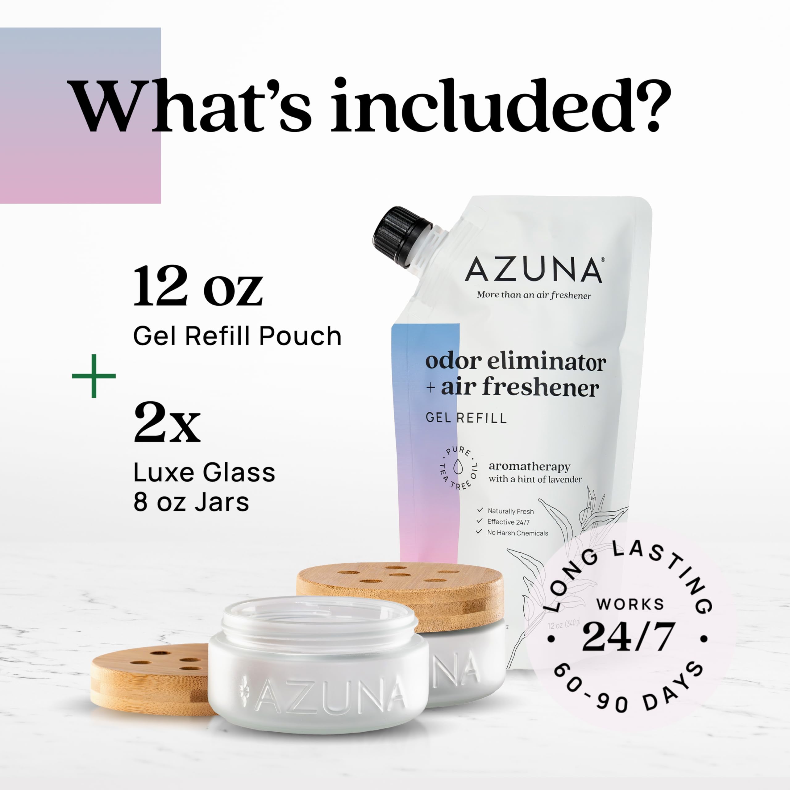 Azuna Air Freshener & Odor Eliminator for Strong Odor | 2 Room Kit Includes (2) 8 oz. Empty Luxe Glass Jars & 12 oz | Plant Powered by Australian Tea Tree Oil | Aromatherapy | Last 60-90 Days