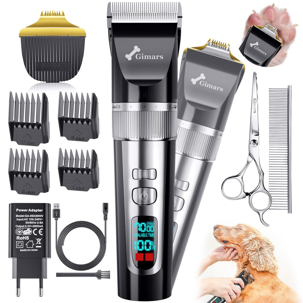 Gimars 4 in 1 Dog Grooming Clippers with Small Trimmer, 7000RPM High-Power 4-Speed Quiet Pet Shaver (≤55dB), Cordless Rechargeable Dog Hair Clippers for Thick Coats with Scissors, Comb & USB