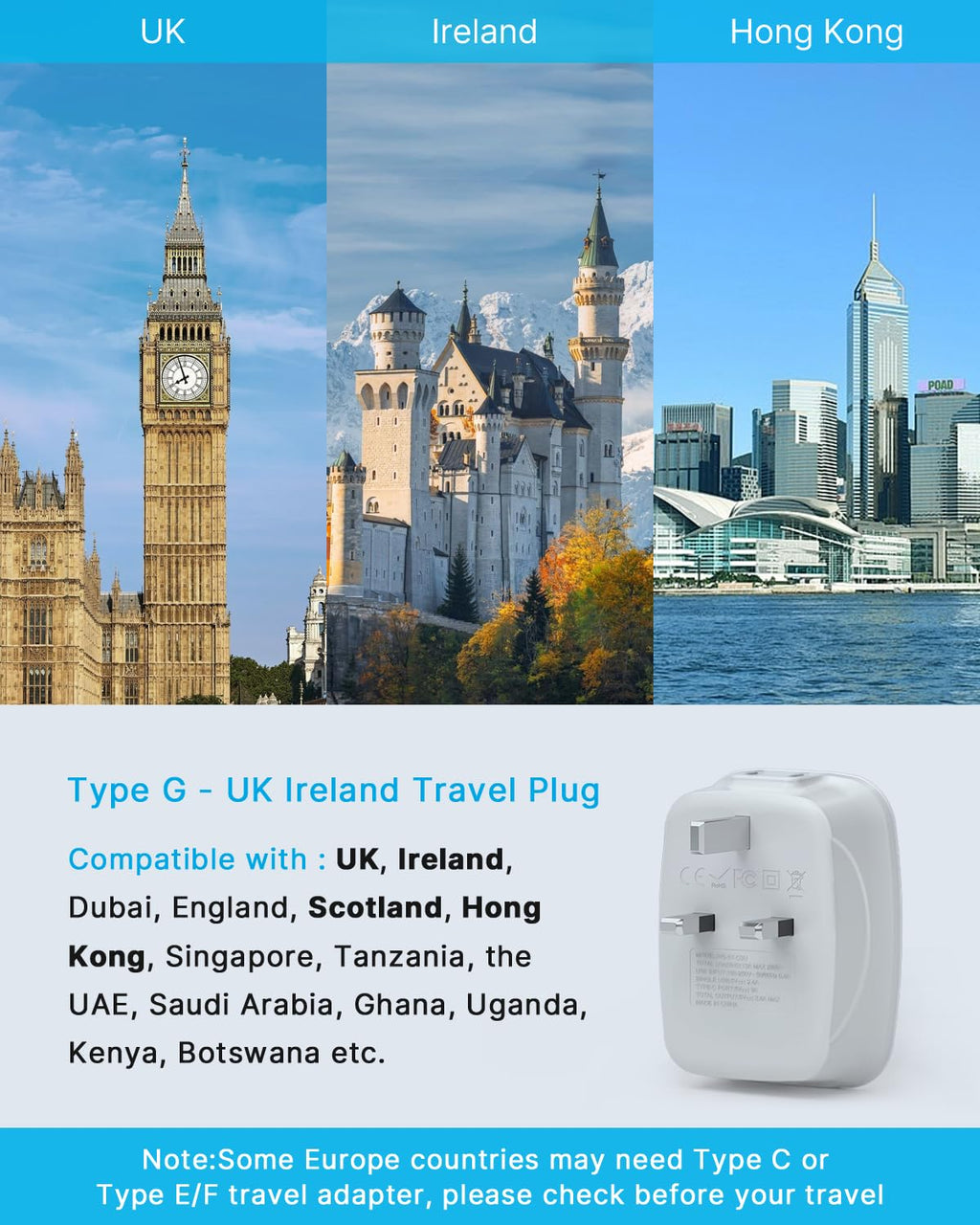 VINTAR US to UK Ireland Travel Plug Adapter, 2 Pack Type G Power Adapter