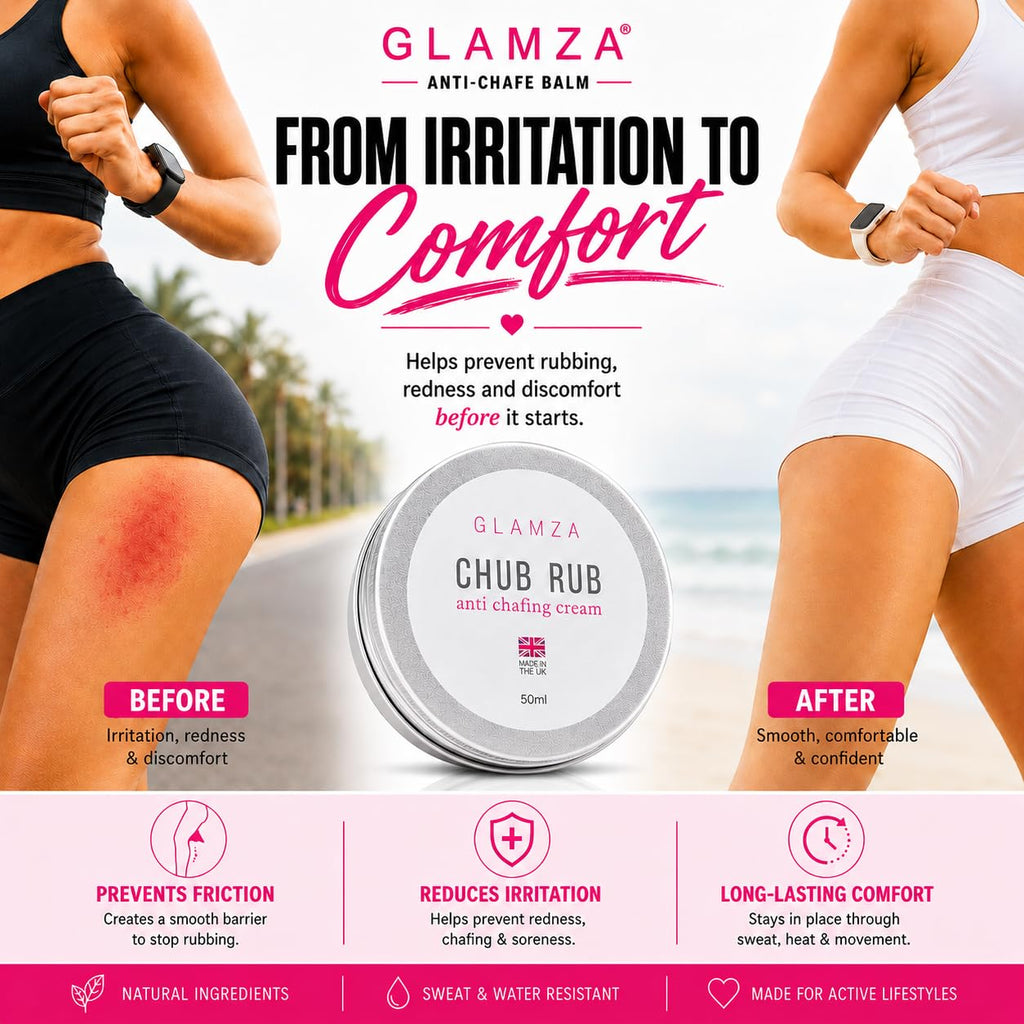 Glamza Chamois Cream Chub Rub’ Anti Chafing Cream for Men & Women - Prevents Chaffing for Cyclists, Runners and More 50ml
