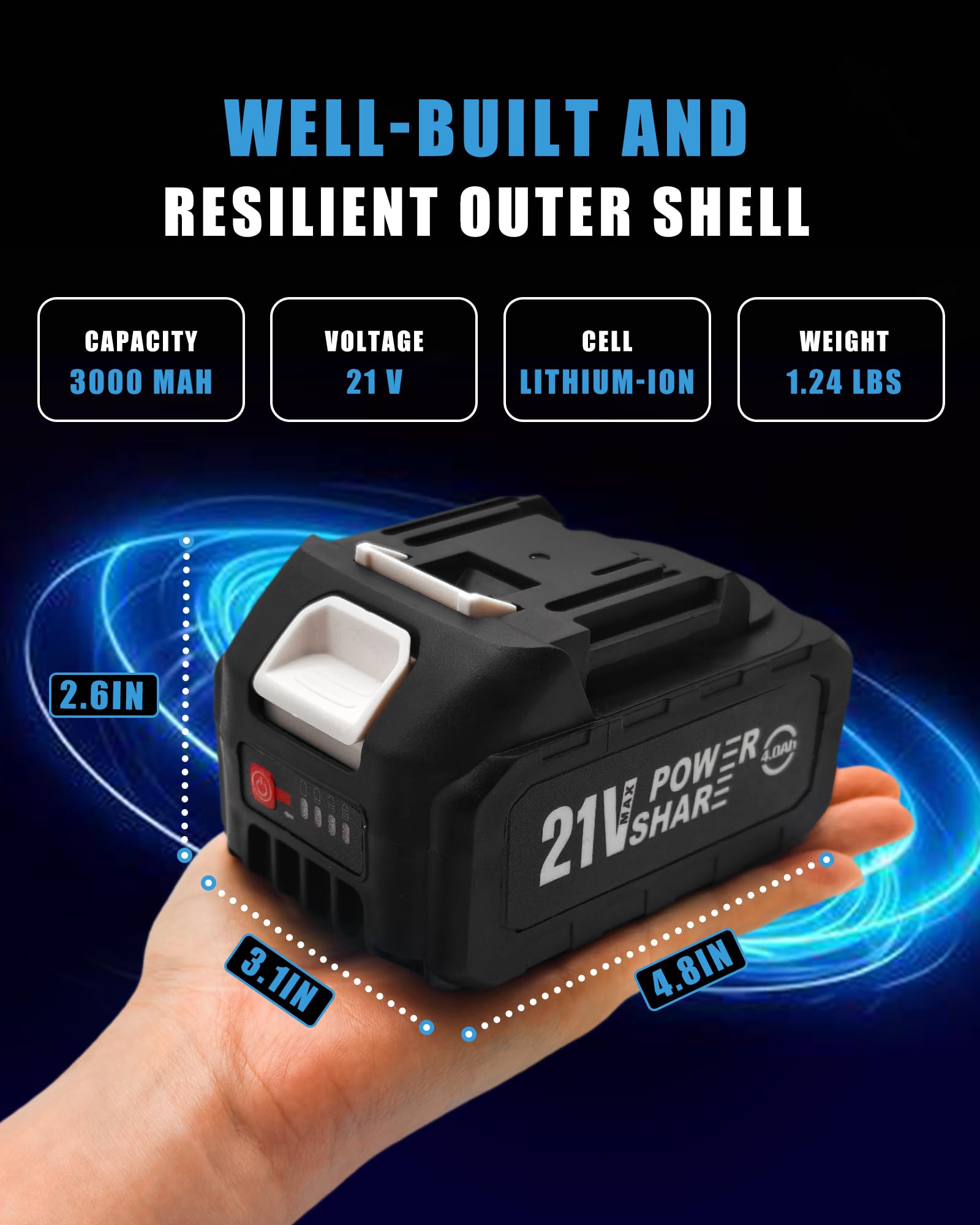 MIMYTH 21V Battery Replacement & Supplement Cordless Power Tools (Cordless Pressure Washer), 21 Volt Lithium Battery with Power Chargers, Cordless Tool Battery Packs
