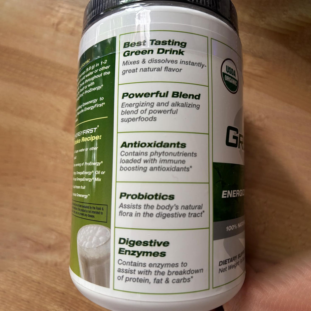 EnergyFirst Energize and Detoxify Greenergy Organic Superfood Powder - Vegan, Gluten-Free, Sugar-Free, Non-GMO - 30 Servings for Daily Energy & Immunity Boost!