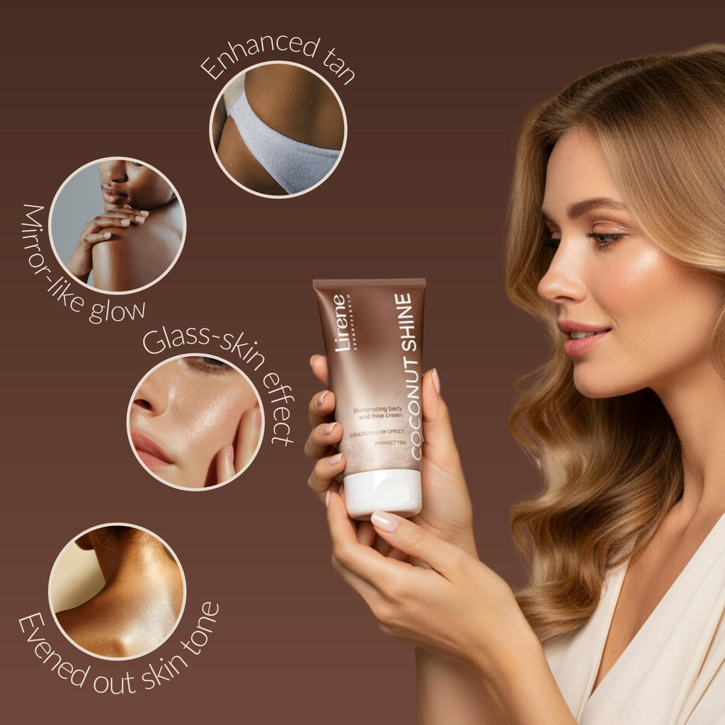 Lirene PERFECT TAN Illuminating Golden Body & Face Cream – Vegan, 150ml – Coconut Shine, Hydrating & Radiance-Boosting Lotion for Every Complexion