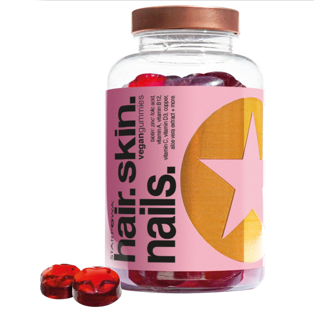 Starpowa Hair Skin and Nails Vitamins - Vitamin Gummies for Growth, Strength & Radiance - Packed with Biotin, Zinc, Vitamins A, C, D, E, B12 & Aloe Vera - Plant-Based, Gluten-Free - Berry, 60 Chews
