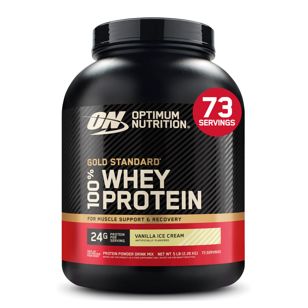 Optimum Nutrition Gold Standard 100% Whey Protein Powder, Vanilla Ice Cream, 5 Pound (Packaging May Vary)