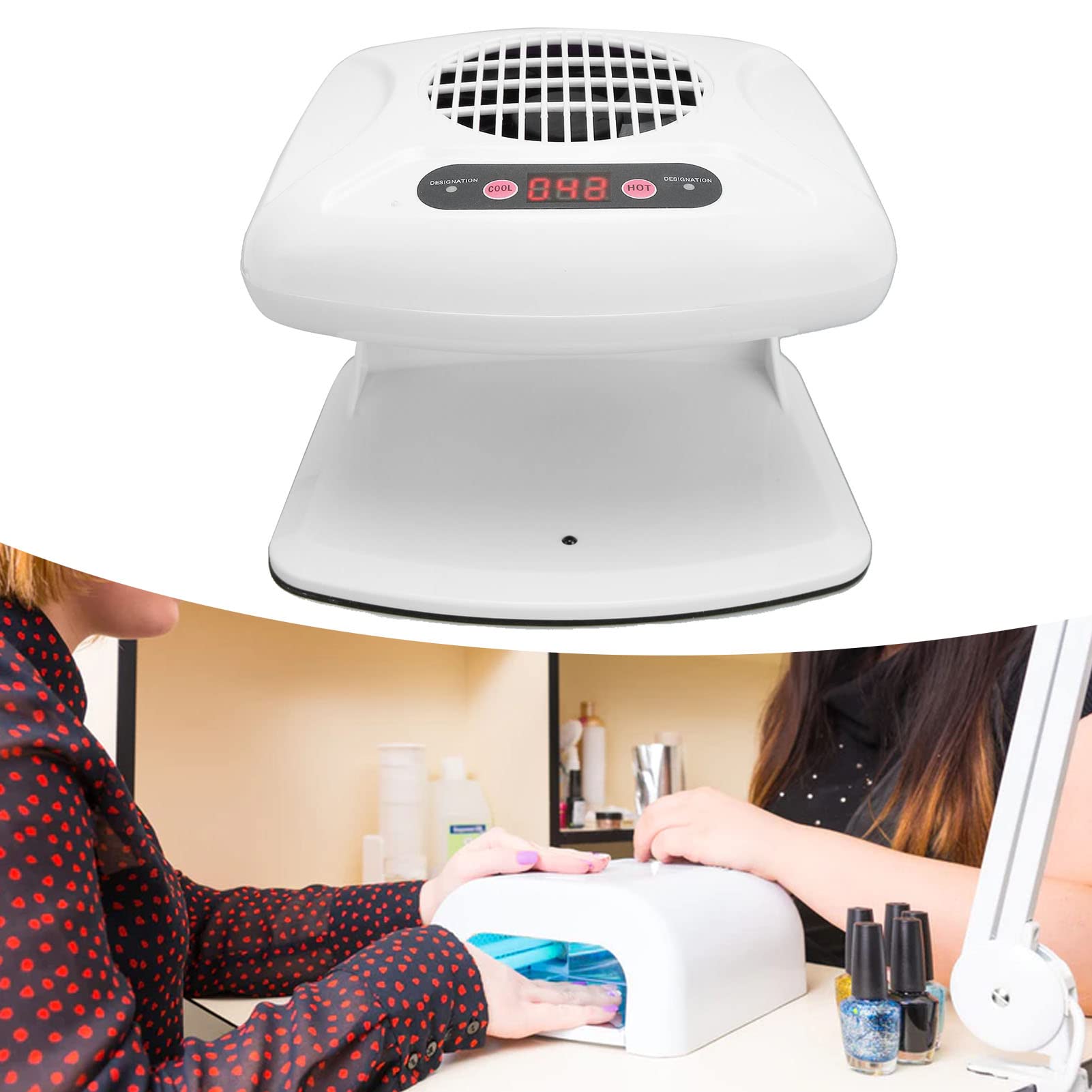 Air Nail Dryer, 300W Timing Air Nail Fan Blow Dryer, Regular Nail Polish Drying Fan with Hot and Cool Wind, Professional Nail Art Drying Fan for Manicure Salon and Daily Home Use