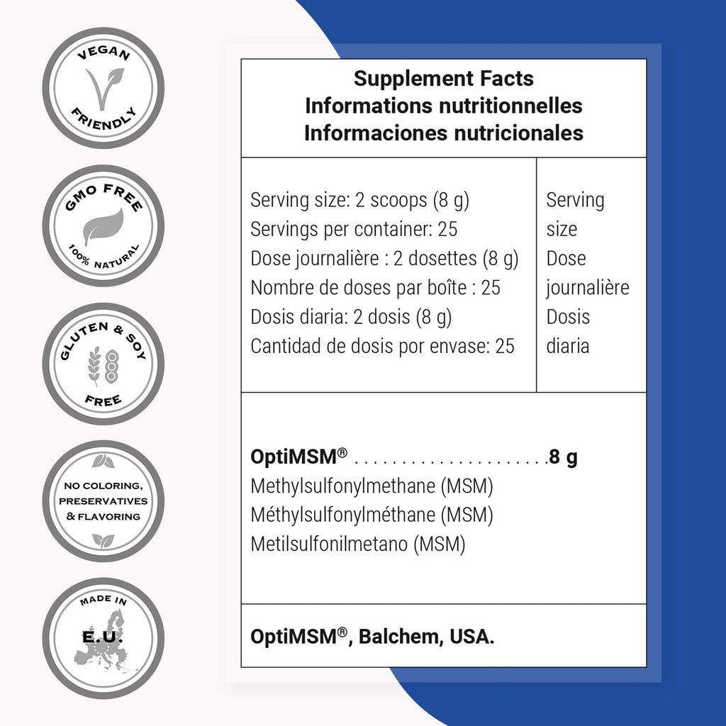 Supersmart - OptiMSM (Methyl-Sulfonyl-Methane) - Patented High Purity Formula | Non-GMO & Gluten Free - 200 g