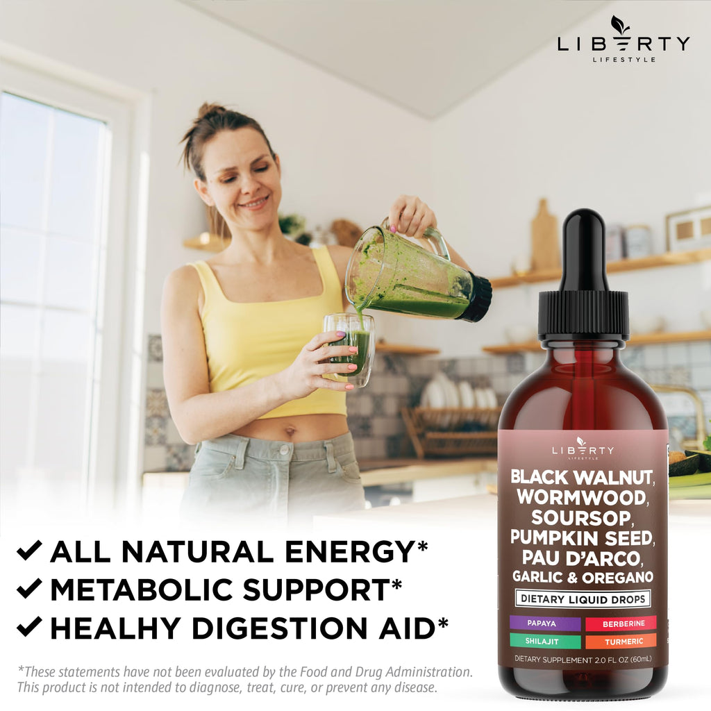 Defend Wormwood Black Walnut Cleanse for Humans Drops Liquid Soursop Garlic Pumpkin Seed PAU D'Arco Oil of Oregano Turmeric Berberine Neem Extract Hull Bark Tincture - 8 OZ