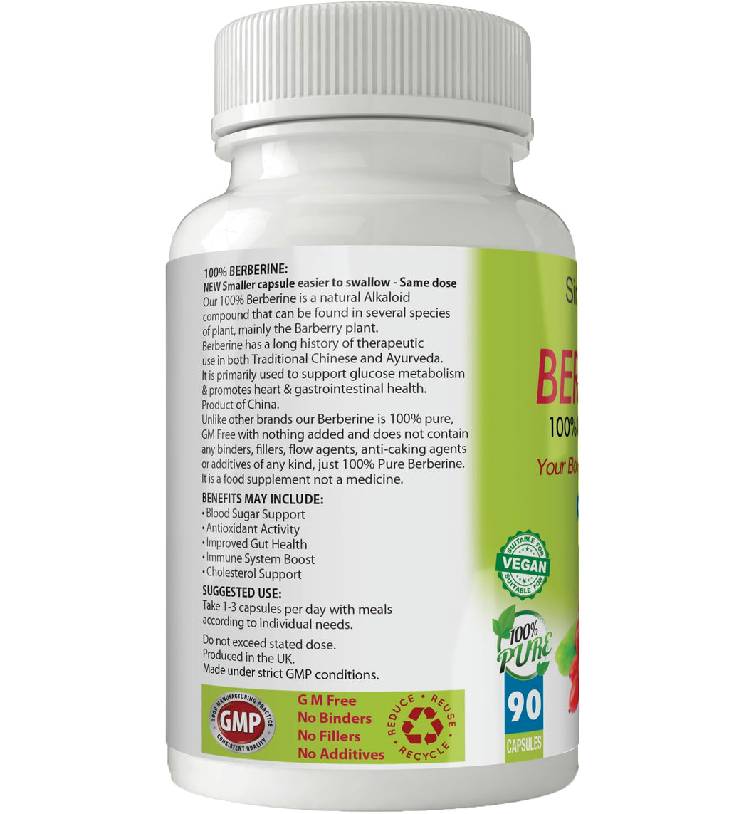 Simply Pure 100% Pure Berberine with NO Fillers or Binders | 90 Capsules
